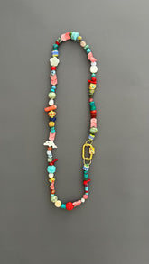 Handmade Boho Beaded Necklace | Eclectic Gemstone, Ceramic & Glass | Colorful Layering Statement | Artisan Gift for Her, Festival Jewelry