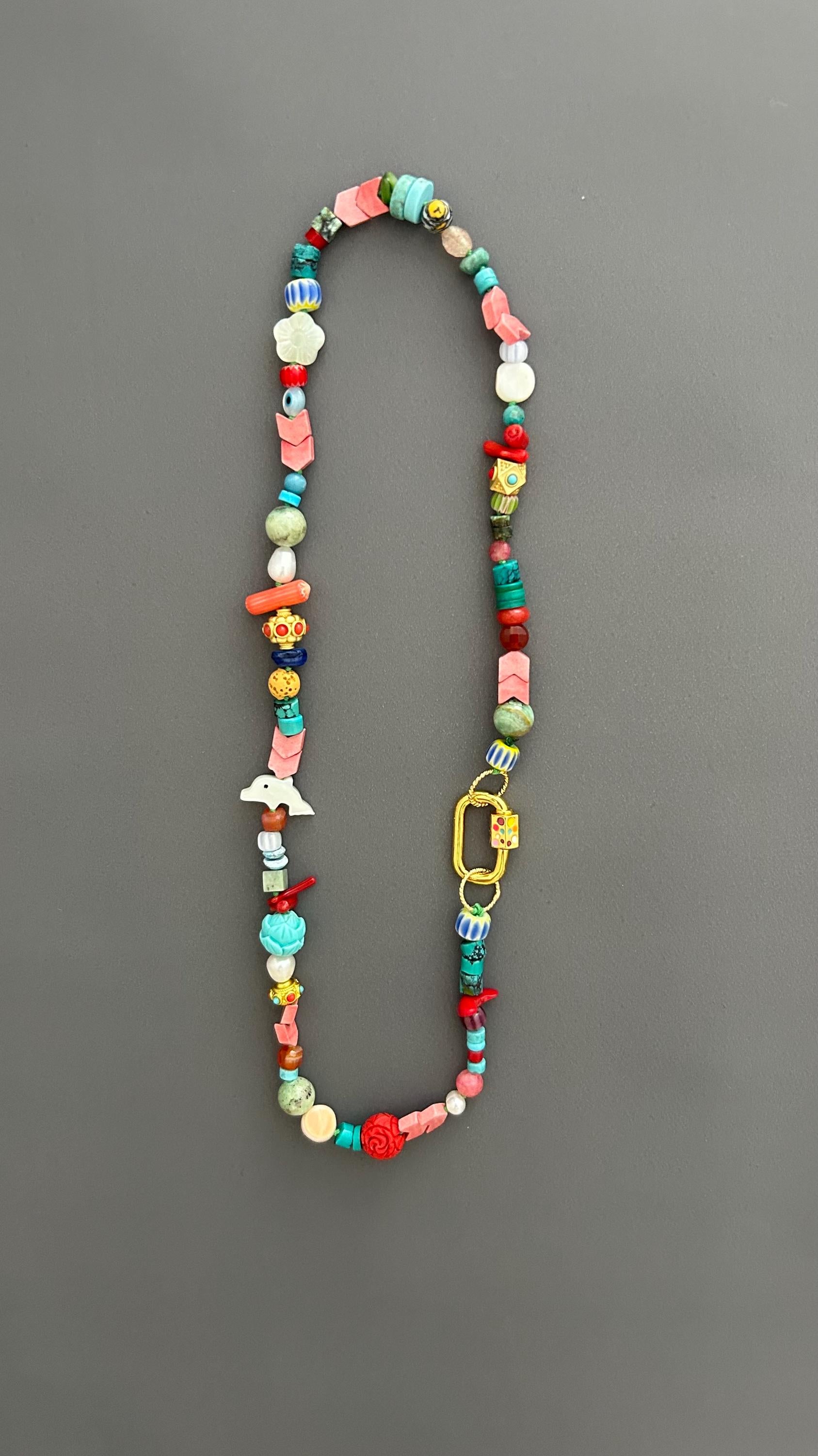 Handmade Boho Beaded Necklace | Eclectic Gemstone, Ceramic & Glass | Colorful Layering Statement | Artisan Gift for Her, Festival Jewelry