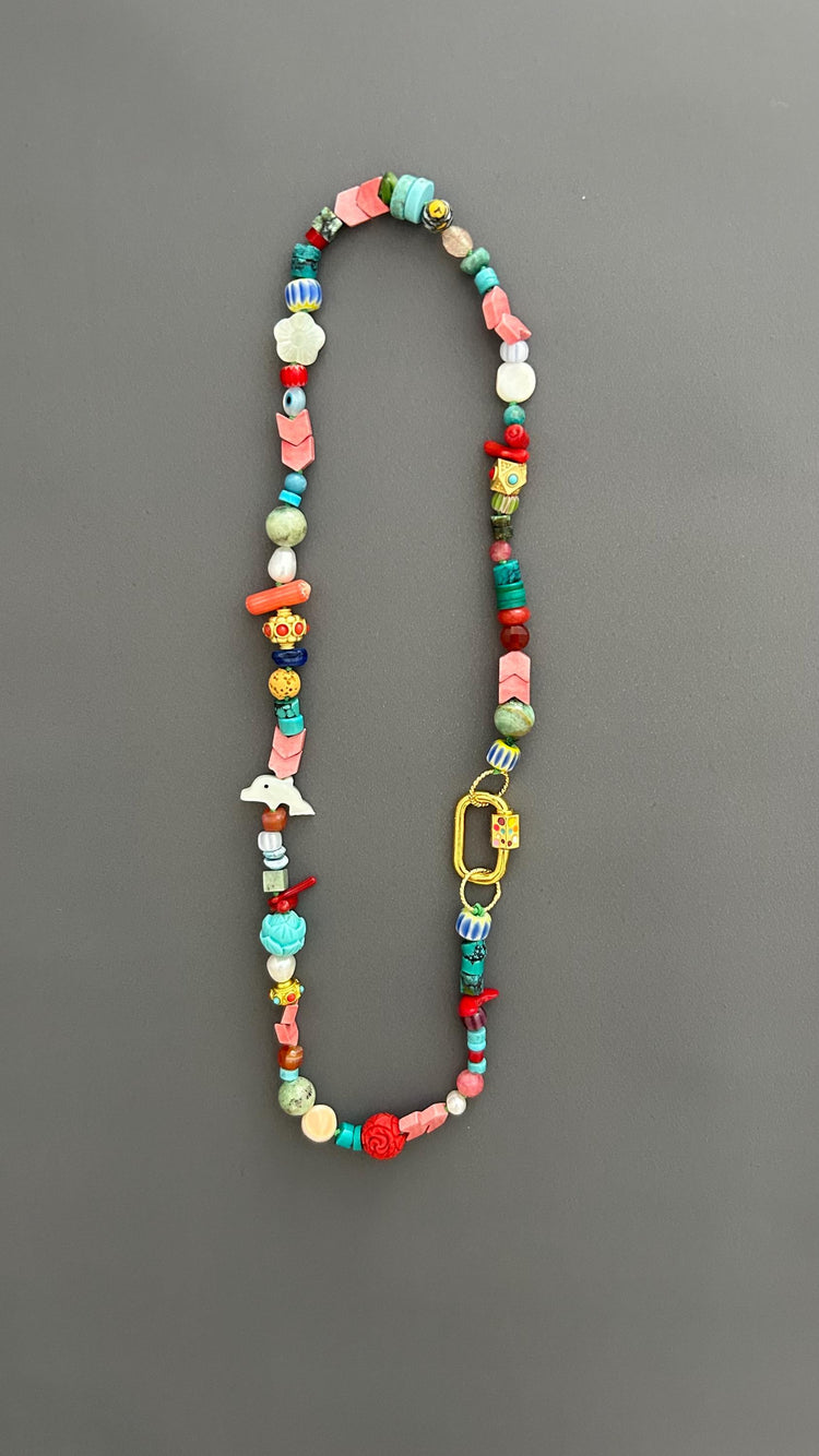 Handmade Boho Beaded Necklace | Eclectic Gemstone, Ceramic & Glass | Colorful Layering Statement | Artisan Gift for Her, Festival Jewelry