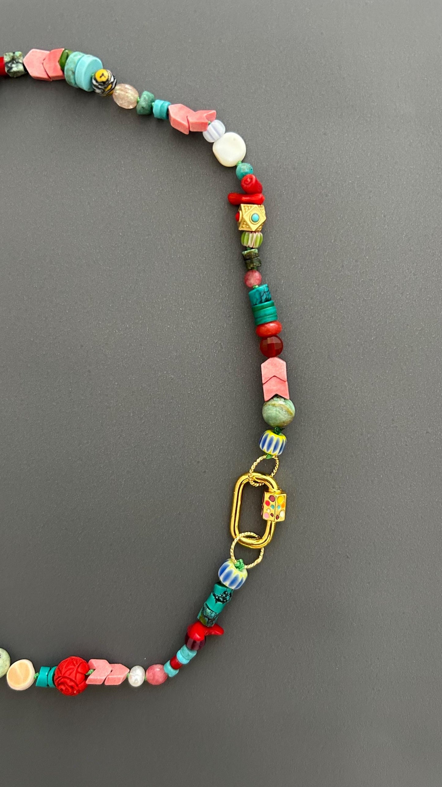 Handmade Boho Beaded Necklace | Eclectic Gemstone, Ceramic & Glass | Colorful Layering Statement | Artisan Gift for Her, Festival Jewelry