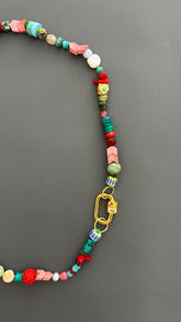 Handmade Boho Beaded Necklace | Eclectic Gemstone, Ceramic & Glass | Colorful Layering Statement | Artisan Gift for Her, Festival Jewelry