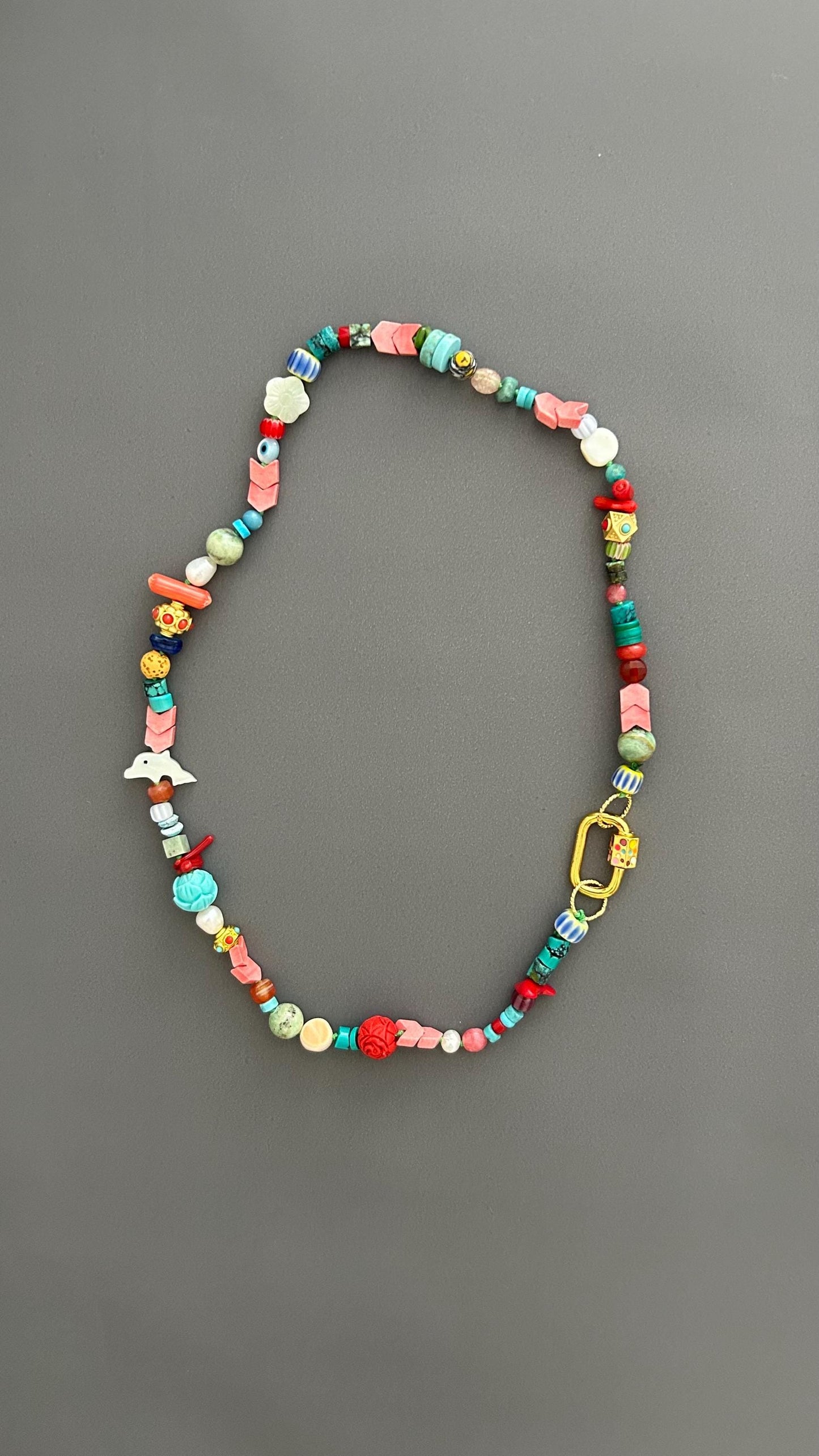 Handmade Boho Beaded Necklace | Eclectic Gemstone, Ceramic & Glass | Colorful Layering Statement | Artisan Gift for Her, Festival Jewelry