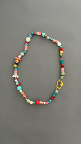 Handmade Boho Beaded Necklace | Eclectic Gemstone, Ceramic & Glass | Colorful Layering Statement | Artisan Gift for Her, Festival Jewelry