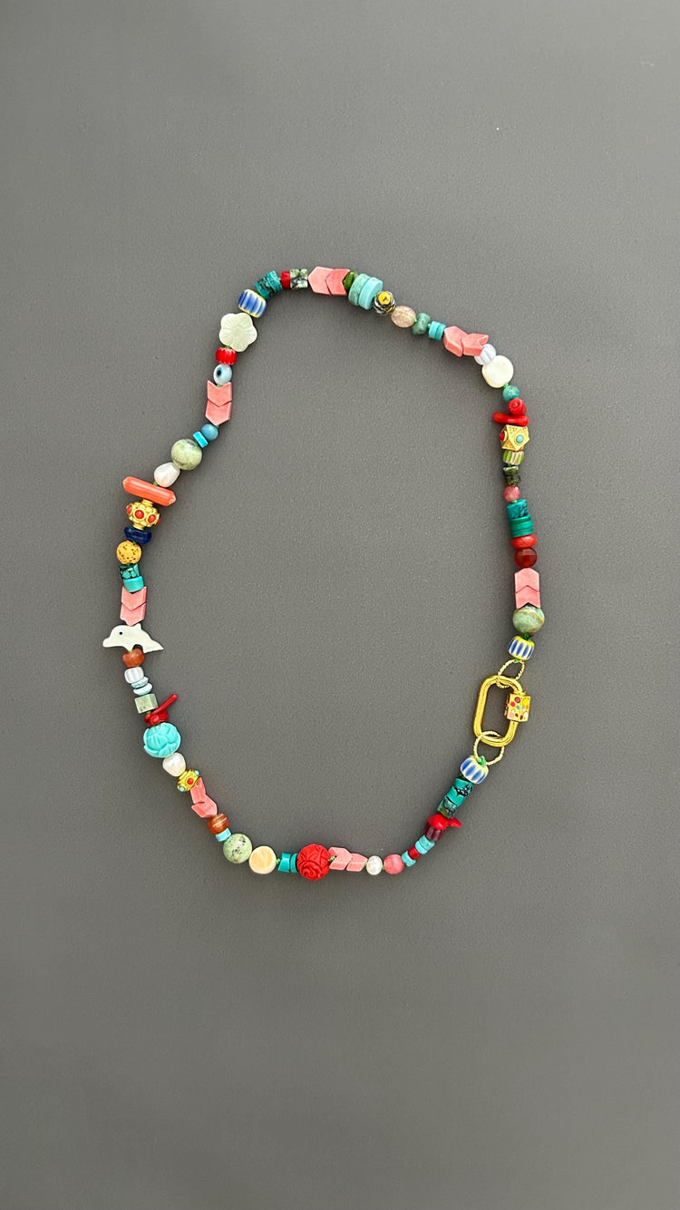 Handmade Boho Beaded Necklace | Eclectic Gemstone, Ceramic & Glass | Colorful Layering Statement | Artisan Gift for Her, Festival Jewelry