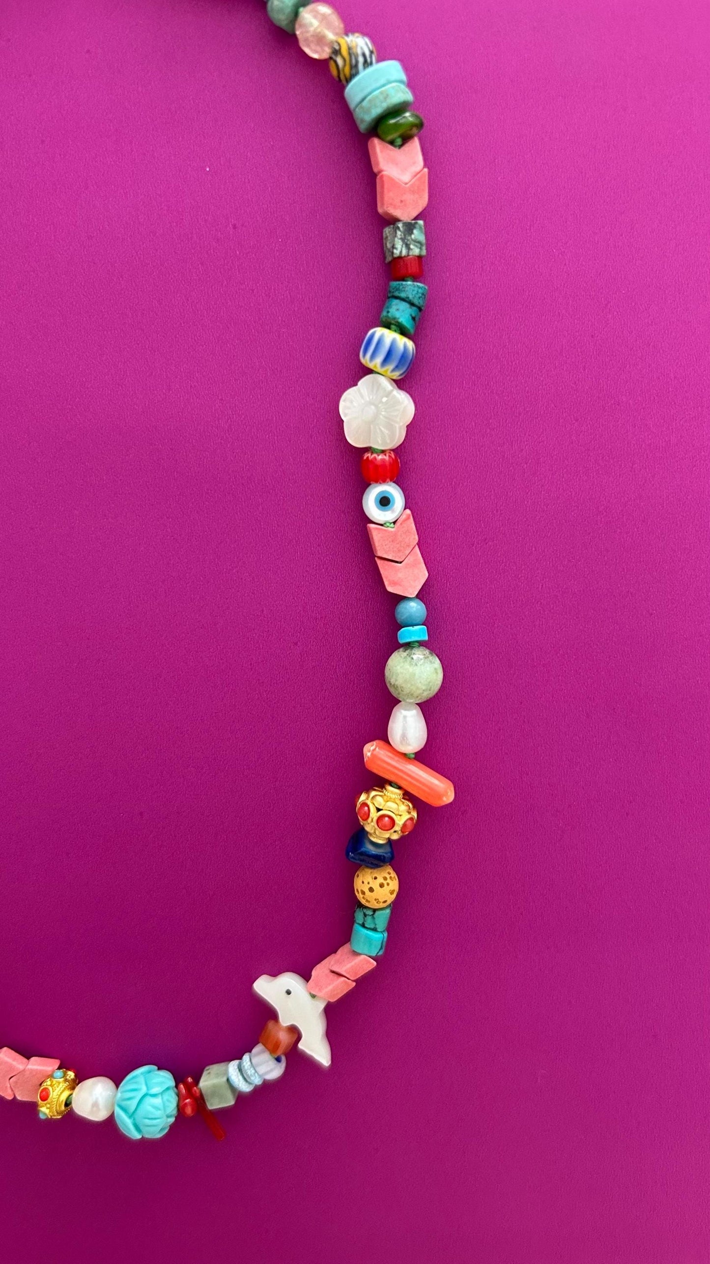Handmade Boho Beaded Necklace | Eclectic Gemstone, Ceramic & Glass | Colorful Layering Statement | Artisan Gift for Her, Festival Jewelry