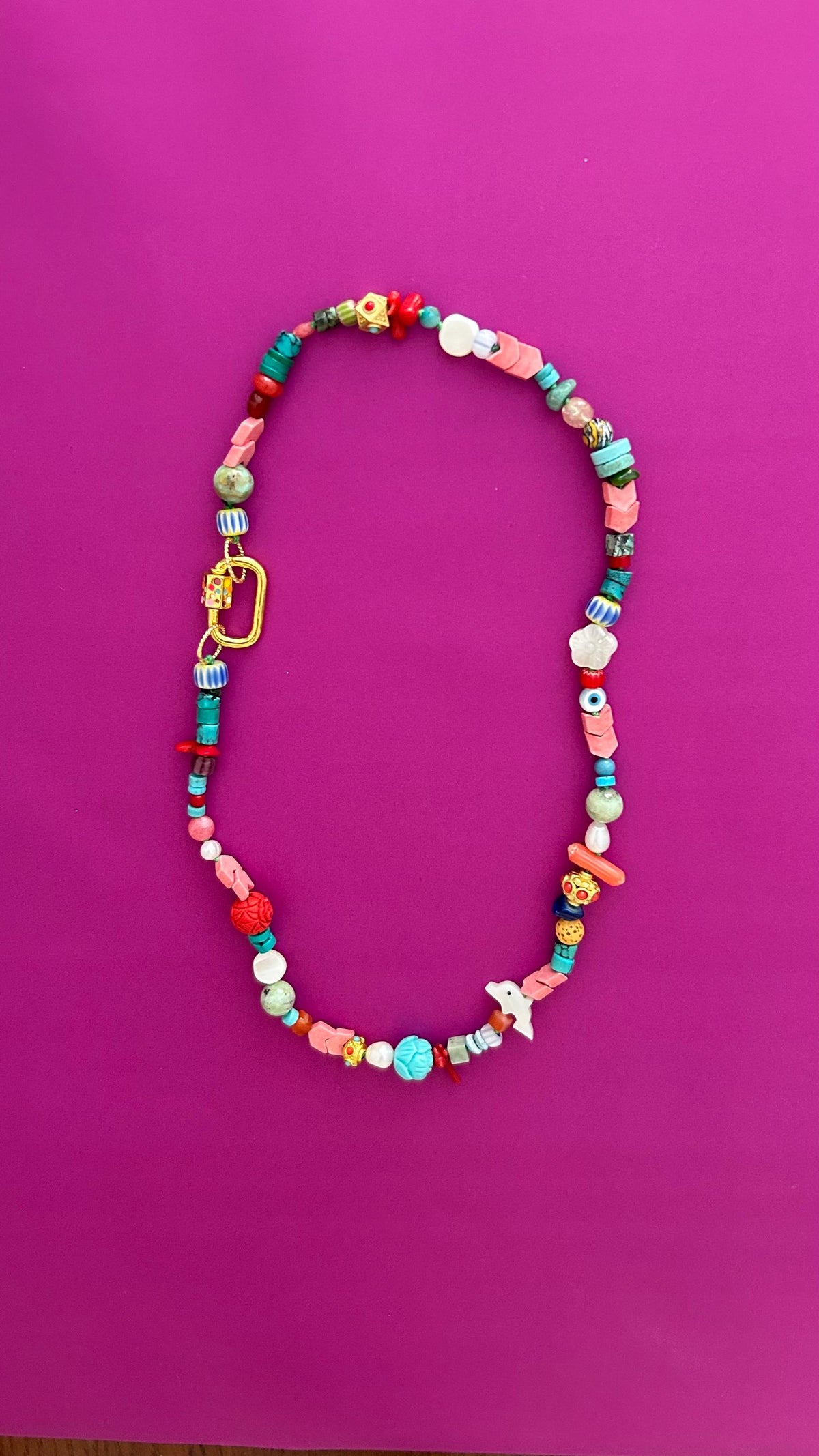 Handmade Boho Beaded Necklace | Eclectic Gemstone, Ceramic & Glass | Colorful Layering Statement | Artisan Gift for Her, Festival Jewelry
