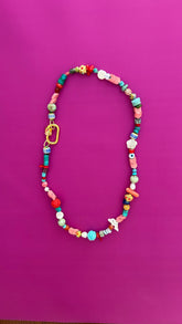 Handmade Boho Beaded Necklace | Eclectic Gemstone, Ceramic & Glass | Colorful Layering Statement | Artisan Gift for Her, Festival Jewelry