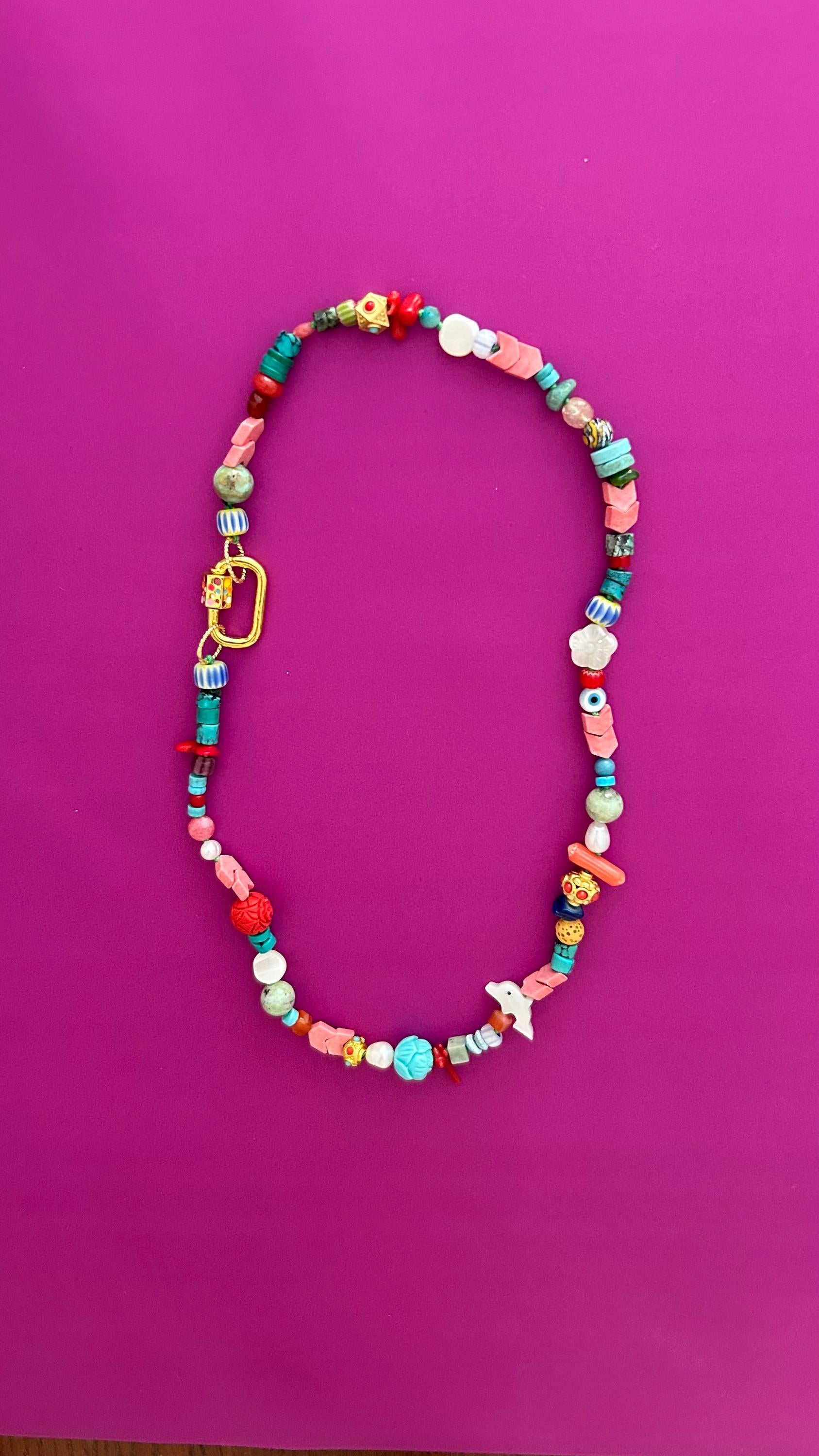 Handmade Boho Beaded Necklace | Eclectic Gemstone, Ceramic & Glass | Colorful Layering Statement | Artisan Gift for Her, Festival Jewelry