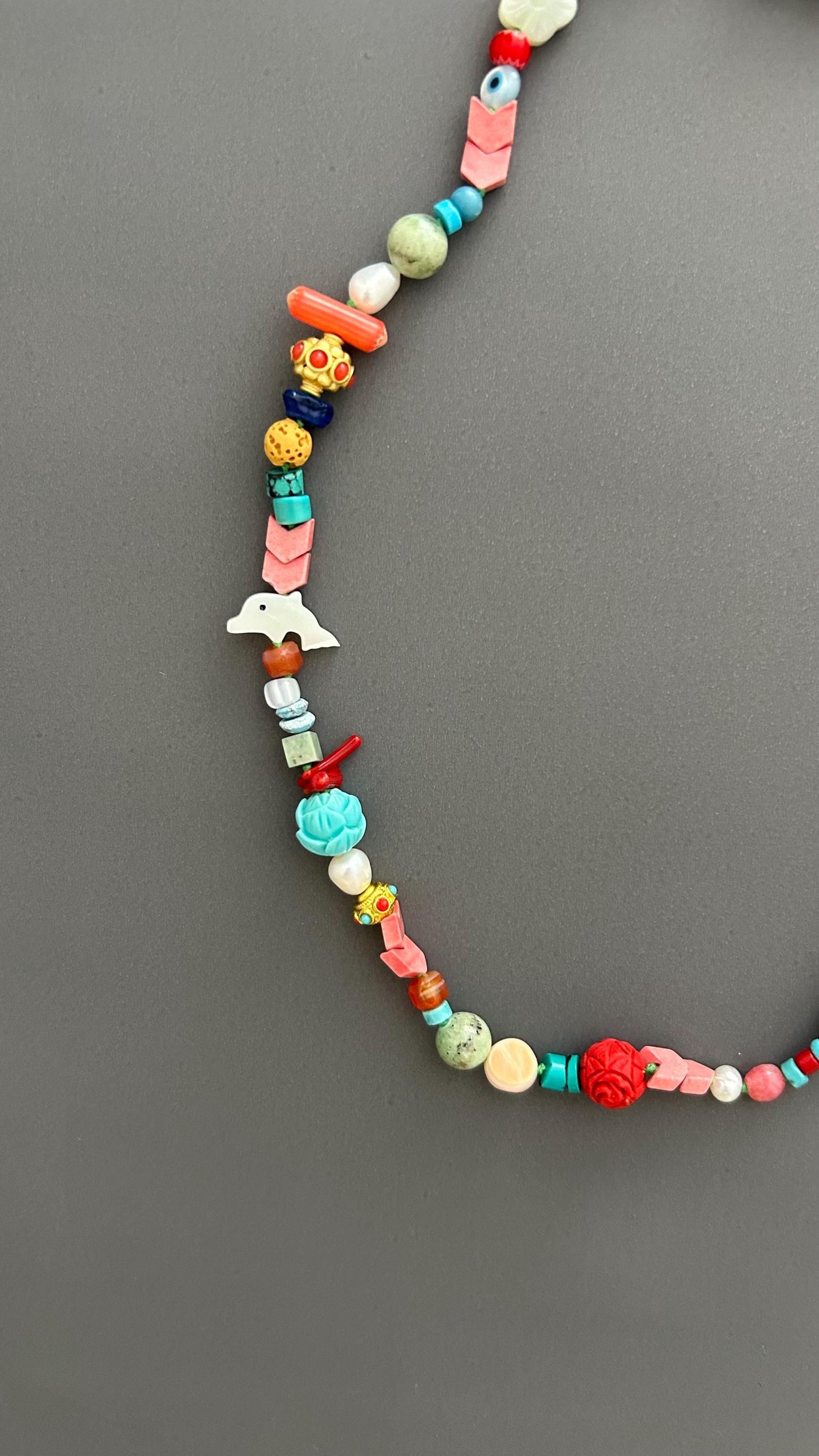 Handmade Boho Beaded Necklace | Eclectic Gemstone, Ceramic & Glass | Colorful Layering Statement | Artisan Gift for Her, Festival Jewelry