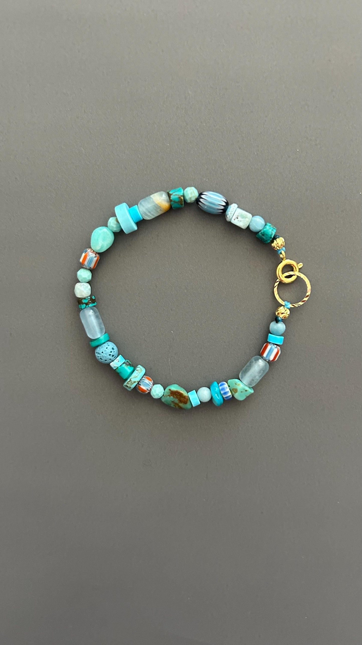 Boho Turquoise Beaded Bracelet | Mixed Gemstone Bracelet with Gold Toggle | Handmade Aqua Stone Jewelry | Beachy Bohemian Gift