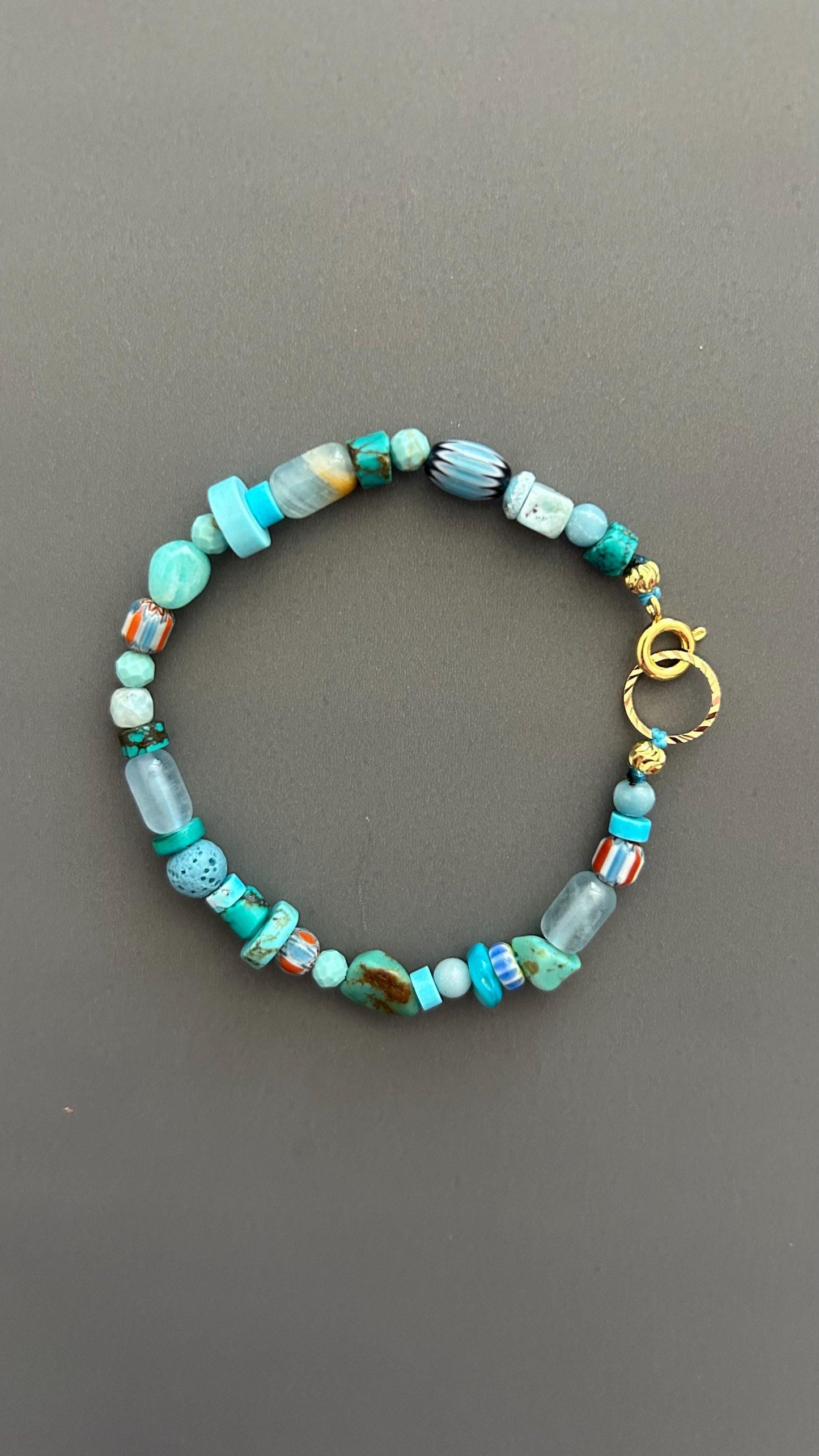 Boho Turquoise Beaded Bracelet | Mixed Gemstone Bracelet with Gold Toggle | Handmade Aqua Stone Jewelry | Beachy Bohemian Gift