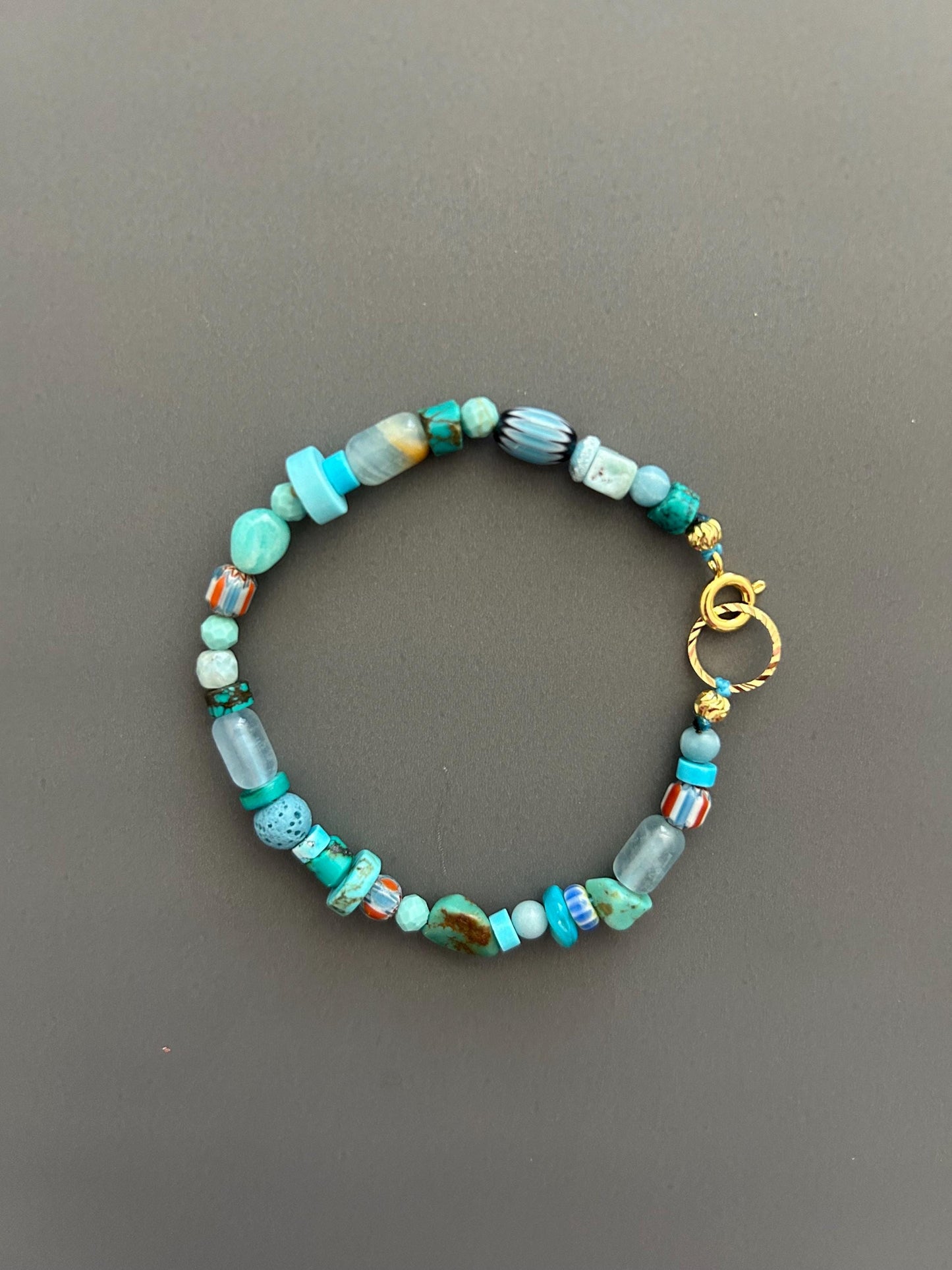 Boho Turquoise Beaded Bracelet | Mixed Gemstone Bracelet with Gold Toggle | Handmade Aqua Stone Jewelry | Beachy Bohemian Gift