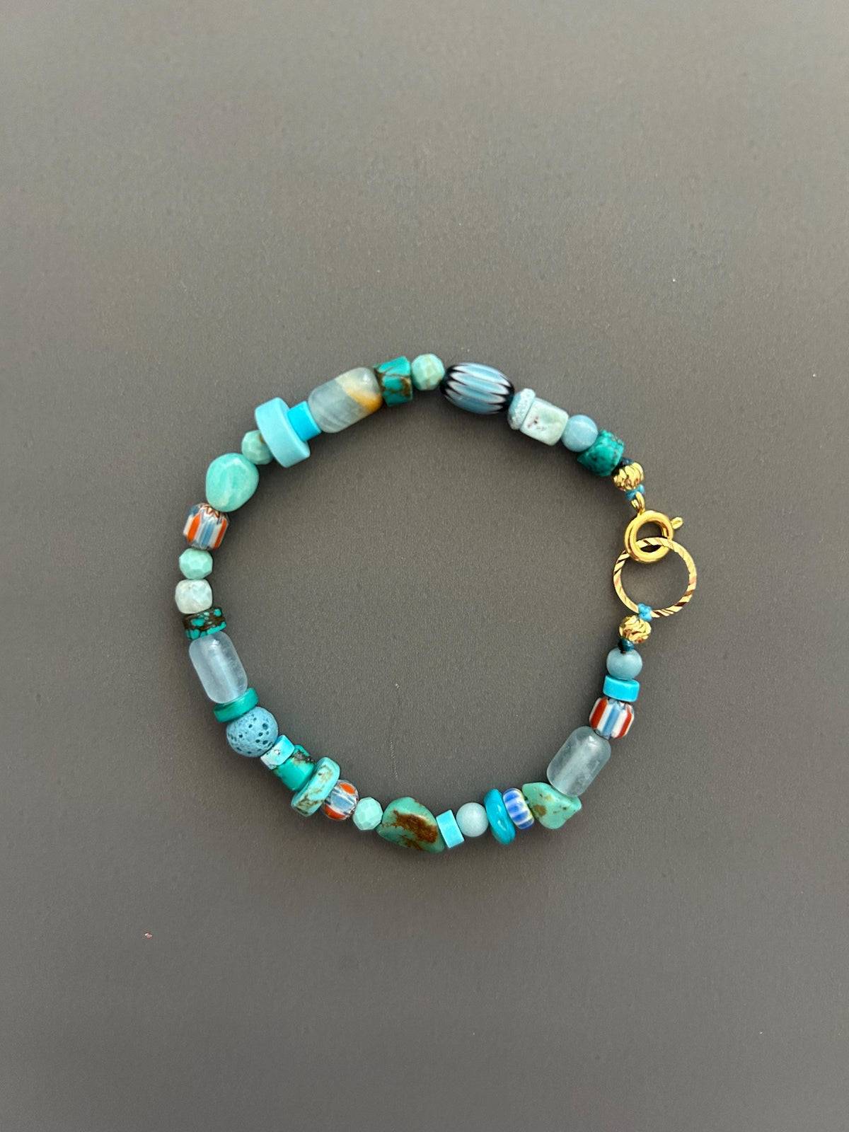 Boho Turquoise Beaded Bracelet | Mixed Gemstone Bracelet with Gold Toggle | Handmade Aqua Stone Jewelry | Beachy Bohemian Gift