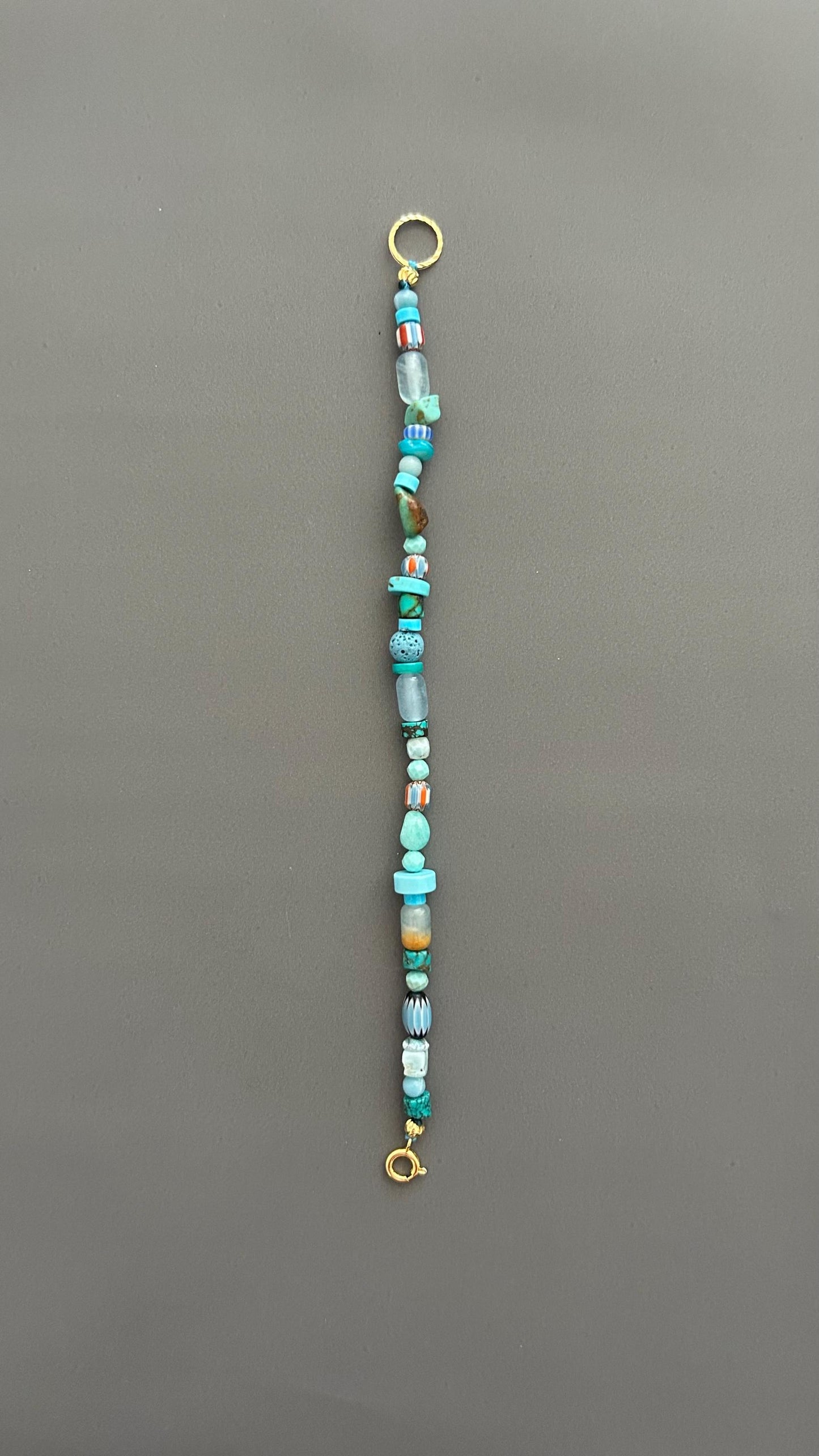 Boho Turquoise Beaded Bracelet | Mixed Gemstone Bracelet with Gold Toggle | Handmade Aqua Stone Jewelry | Beachy Bohemian Gift