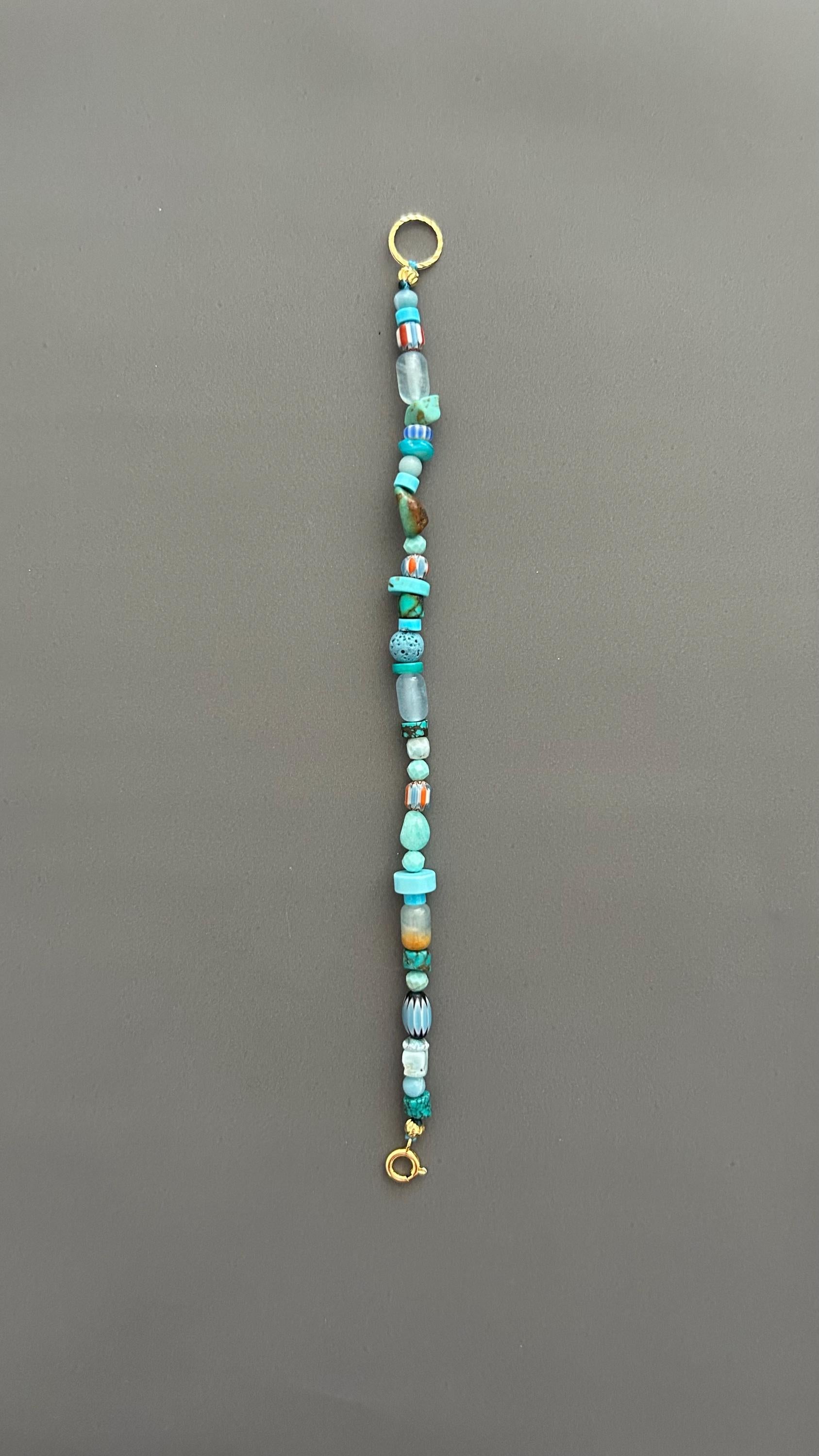Boho Turquoise Beaded Bracelet | Mixed Gemstone Bracelet with Gold Toggle | Handmade Aqua Stone Jewelry | Beachy Bohemian Gift
