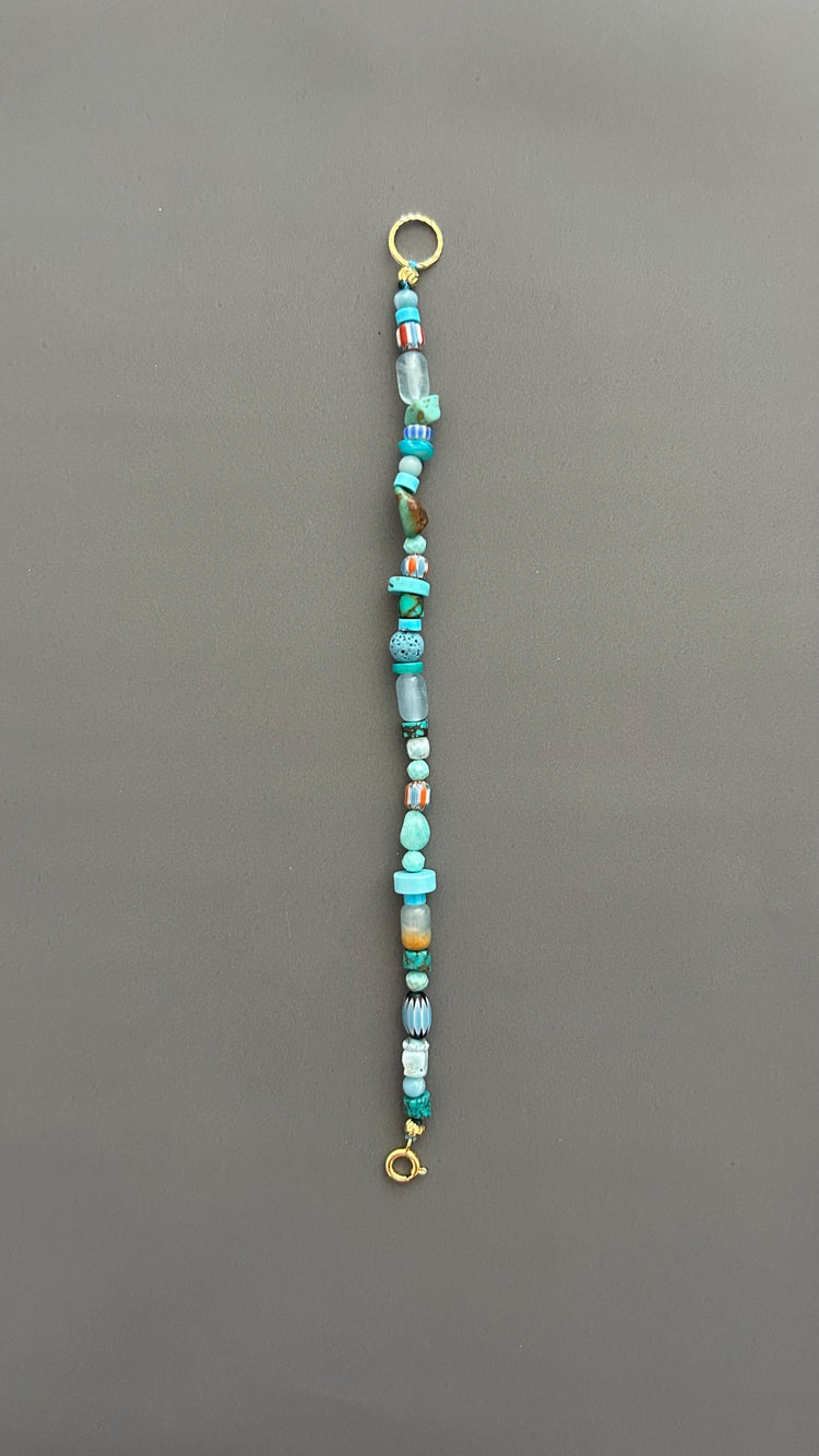 Boho Turquoise Beaded Bracelet | Mixed Gemstone Bracelet with Gold Toggle | Handmade Aqua Stone Jewelry | Beachy Bohemian Gift