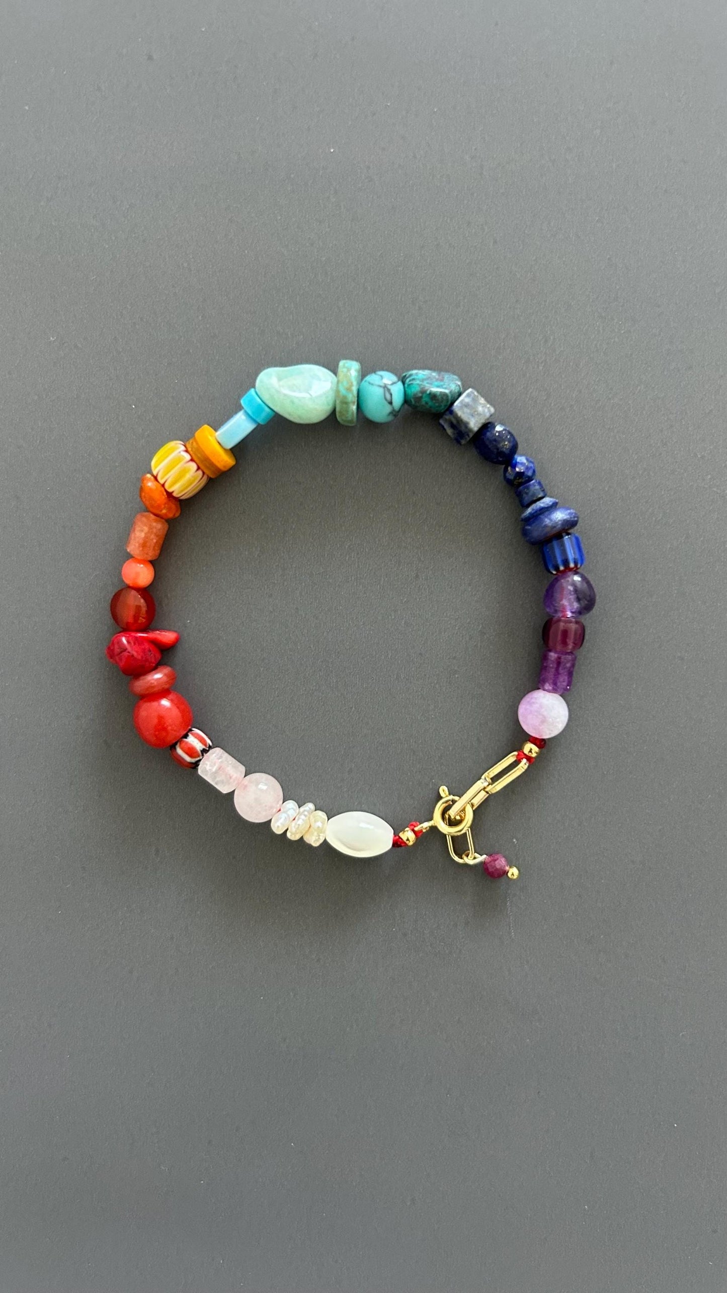 Rainbow Gemstone Bracelet | Handmade Multi Stone Bangle with Gold Clasp | Boho Gift