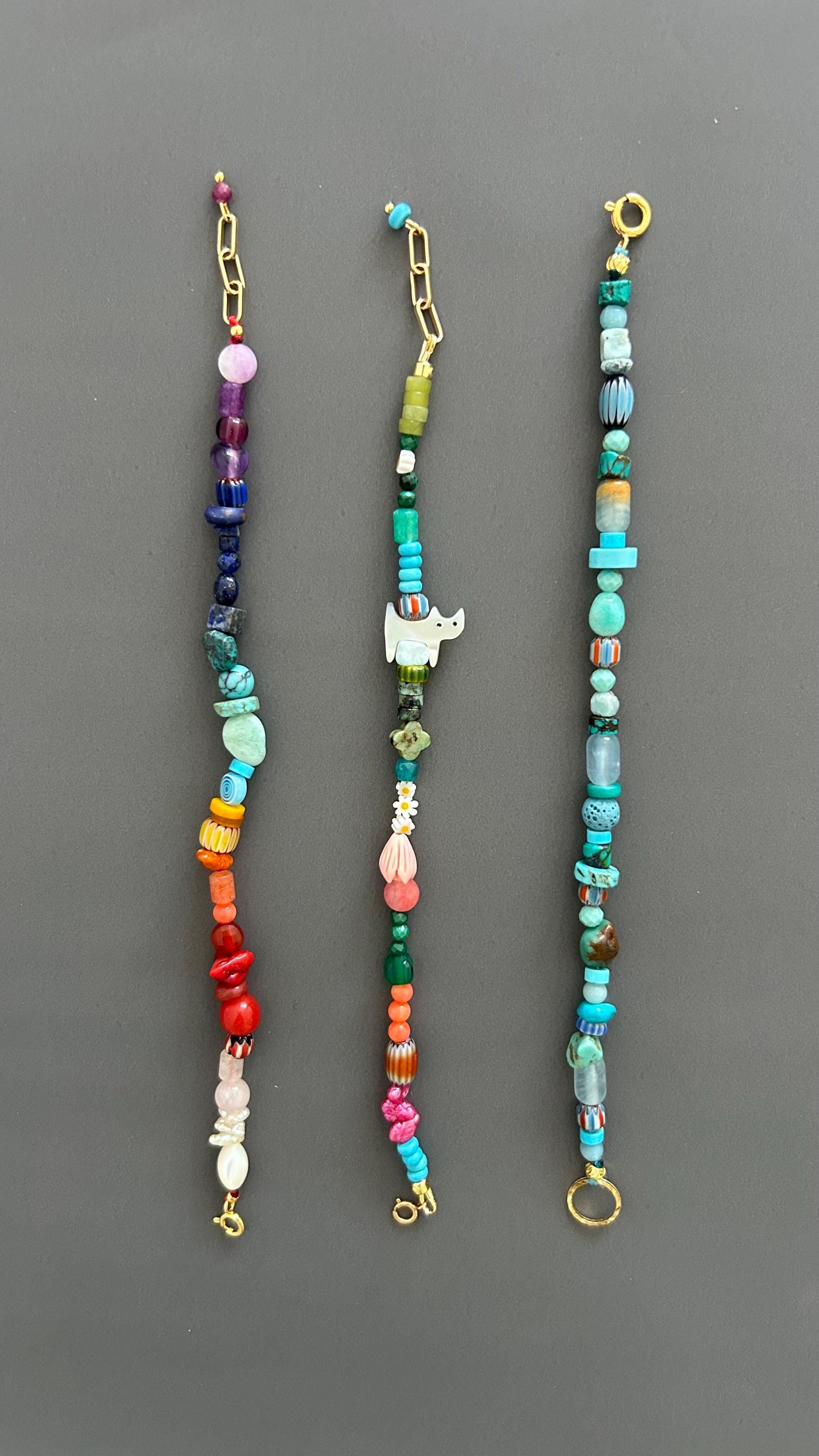 Rainbow Gemstone Bracelet | Handmade Multi Stone Bangle with Gold Clasp | Boho Gift