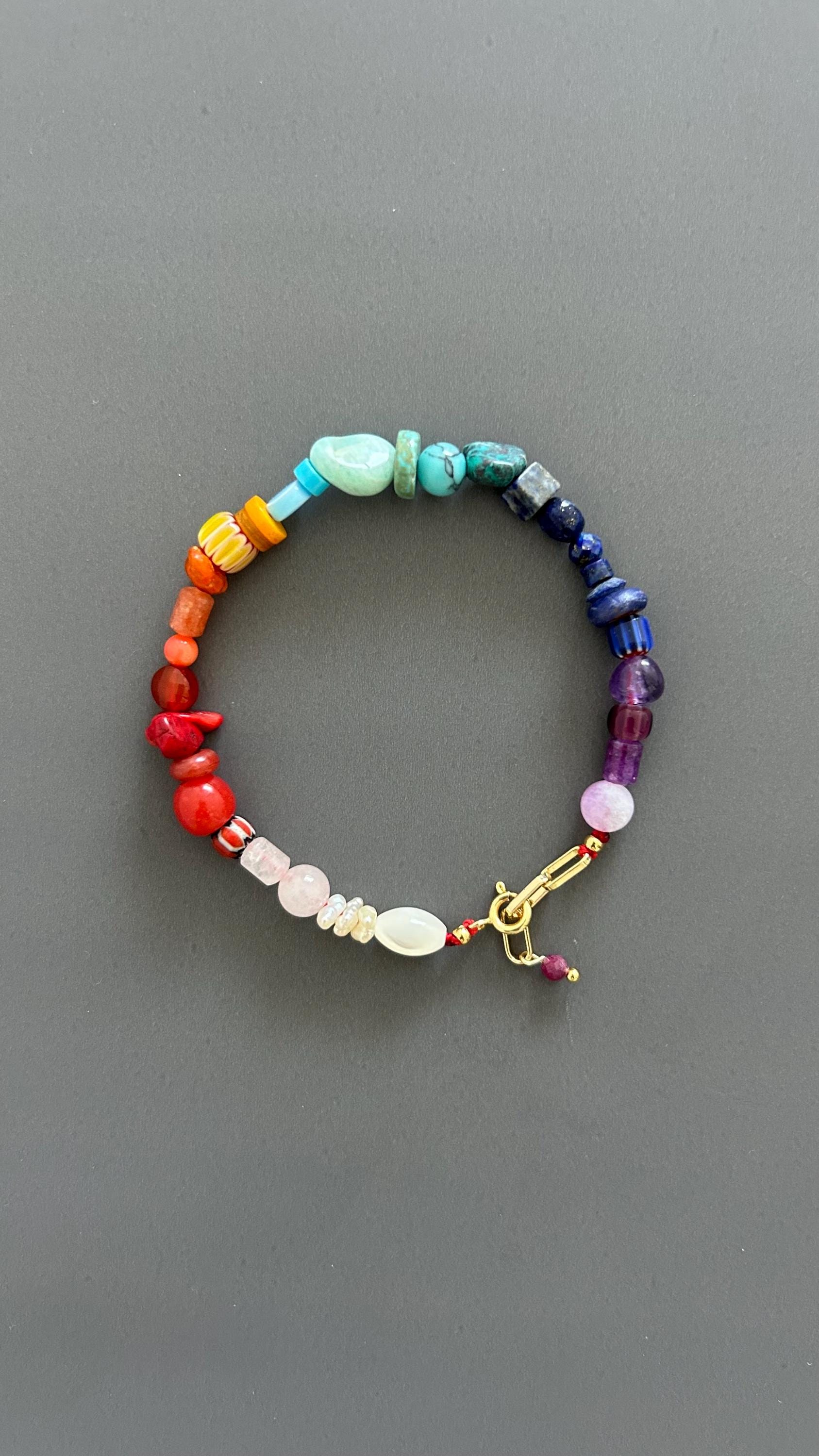 Rainbow Gemstone Bracelet | Handmade Multi Stone Bangle with Gold Clasp | Boho Gift