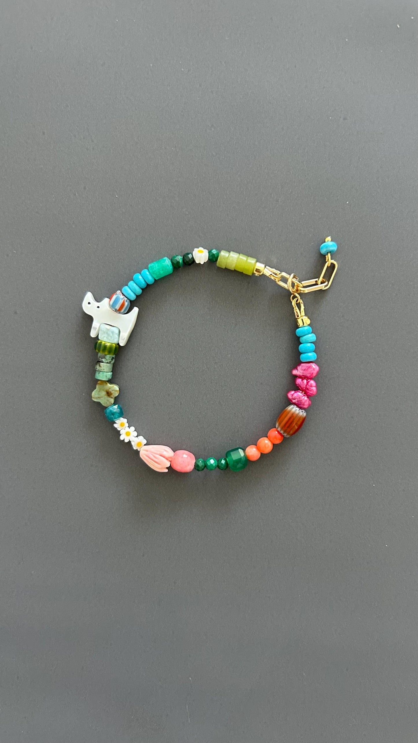 Cat Charm Bracelet - Sterling Silver Adjustable Gemstone Beaded Pet Memorial Jewelry Stackable Cat Lover Gift Handmade