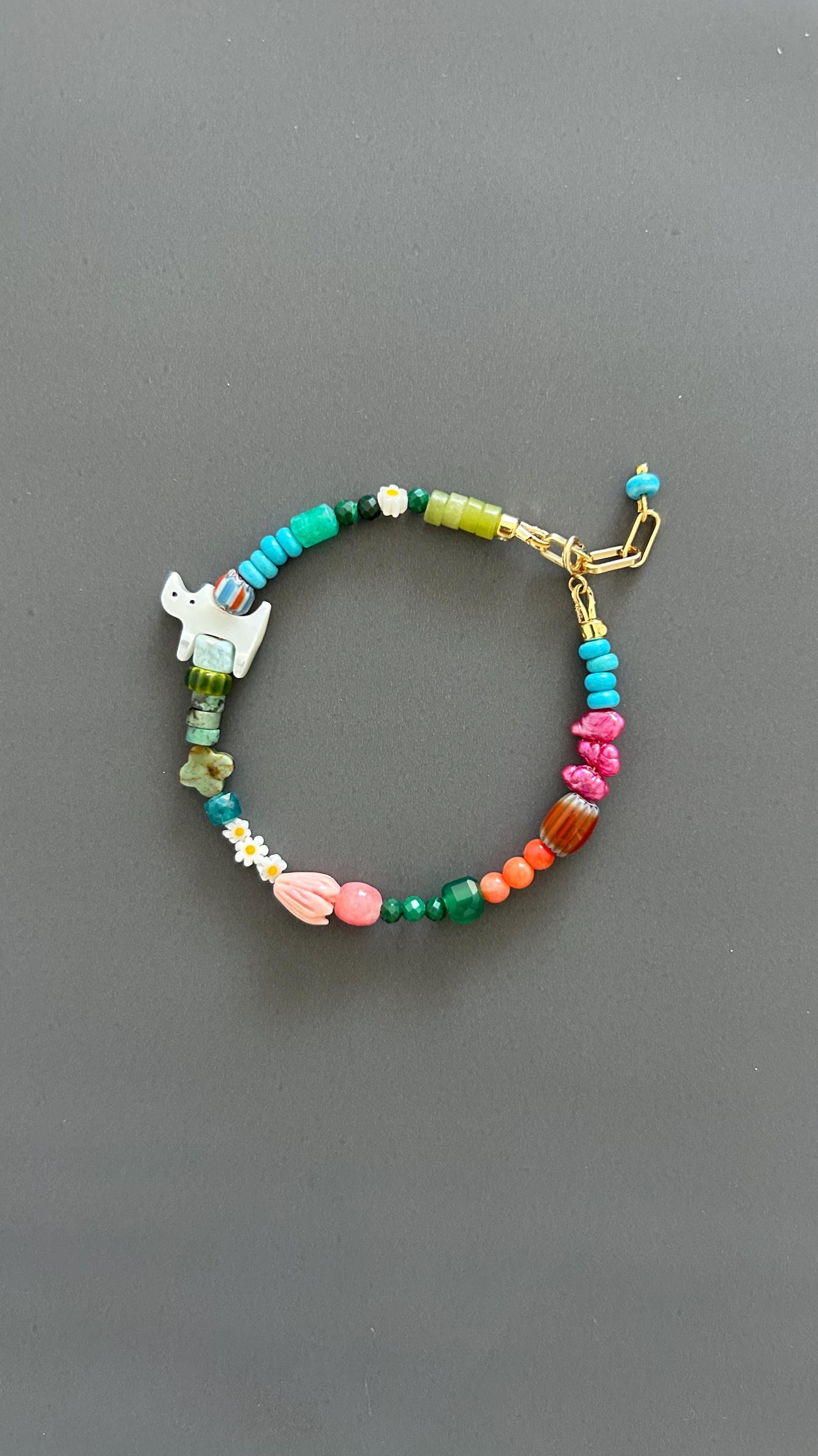 Cat Charm Bracelet - Sterling Silver Adjustable Gemstone Beaded Pet Memorial Jewelry Stackable Cat Lover Gift Handmade