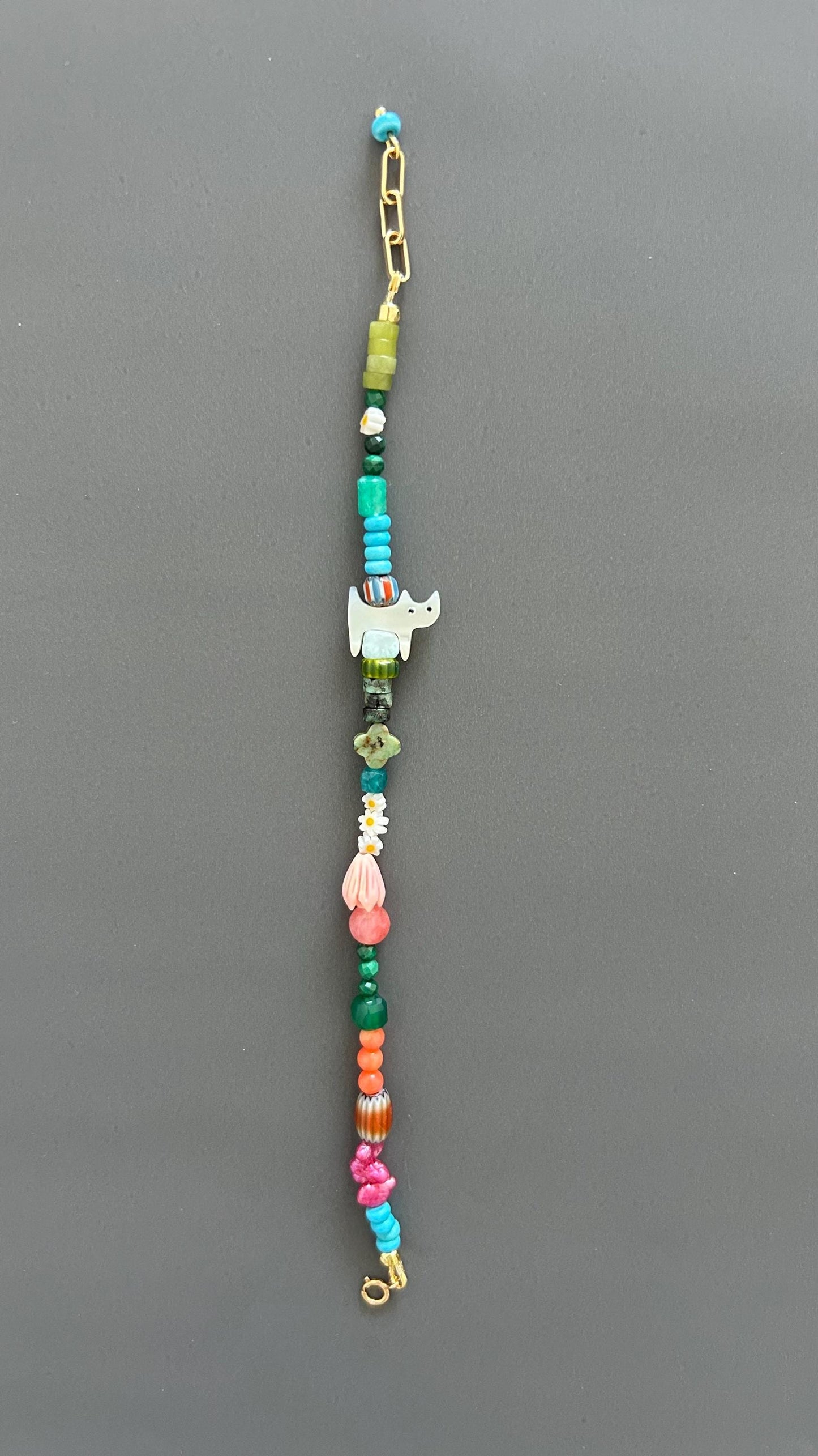 Cat Charm Bracelet - Sterling Silver Adjustable Gemstone Beaded Pet Memorial Jewelry Stackable Cat Lover Gift Handmade