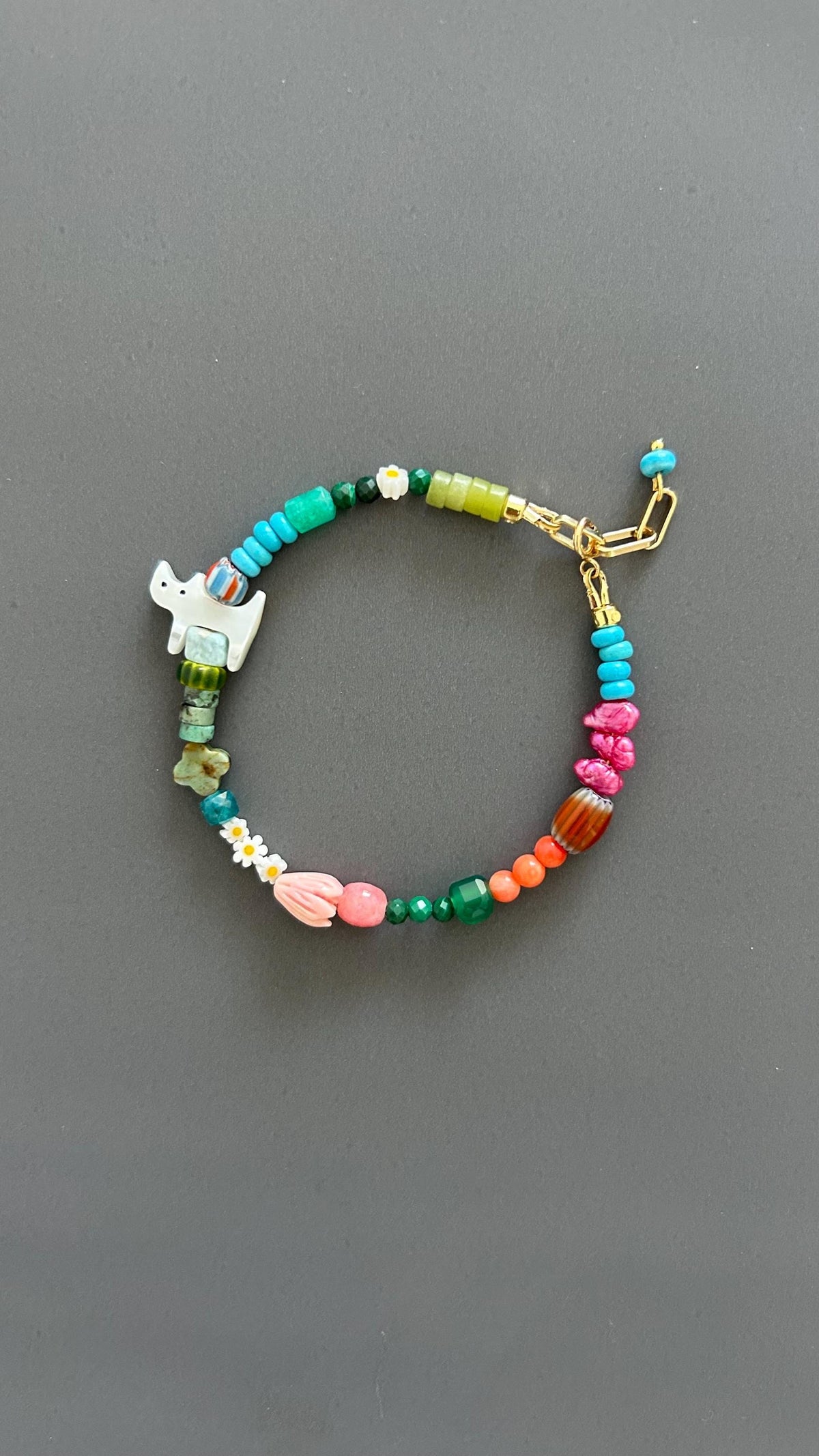 Cat Charm Bracelet - Sterling Silver Adjustable Gemstone Beaded Pet Memorial Jewelry Stackable Cat Lover Gift Handmade