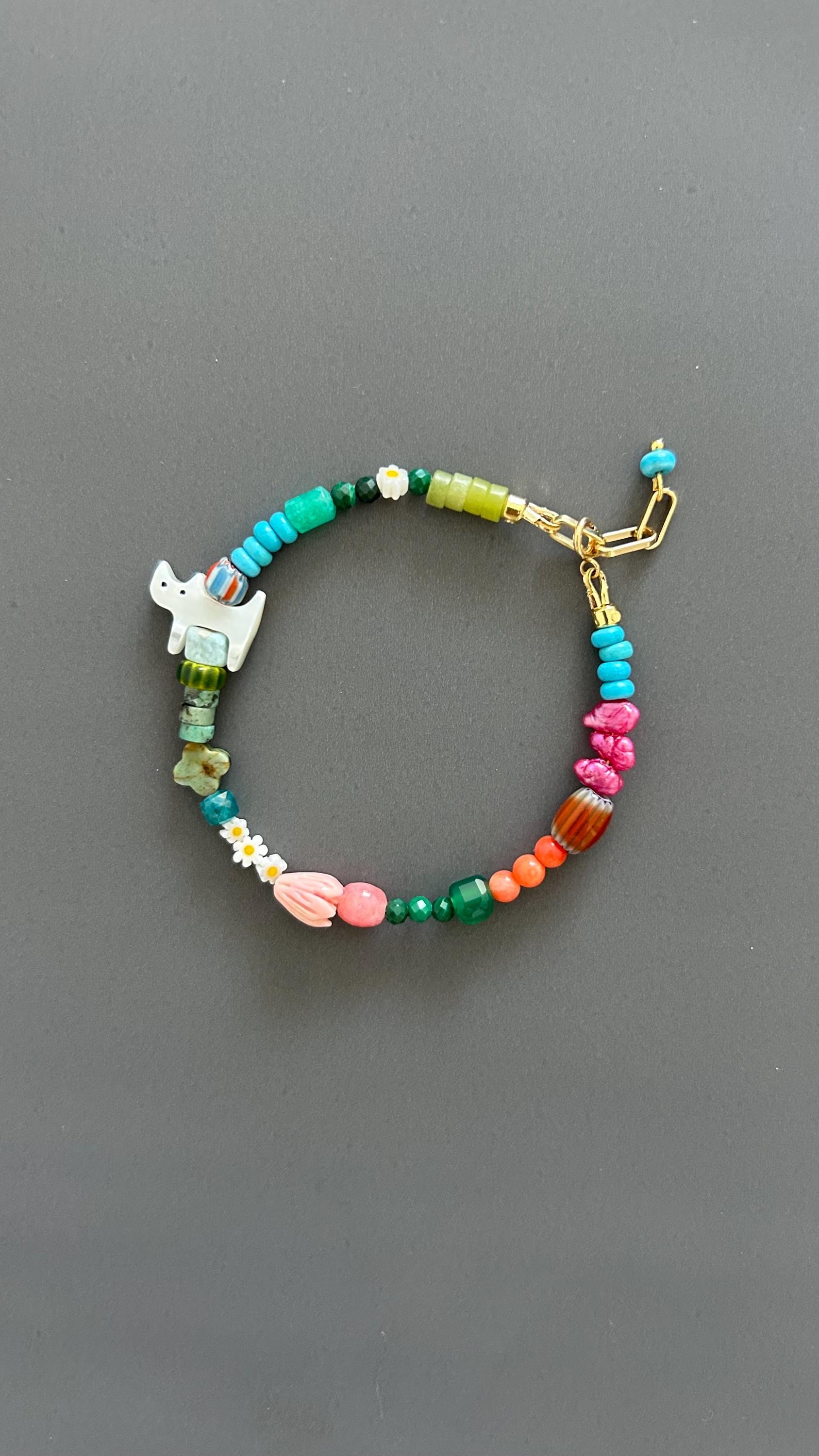 Cat Charm Bracelet - Sterling Silver Adjustable Gemstone Beaded Pet Memorial Jewelry Stackable Cat Lover Gift Handmade