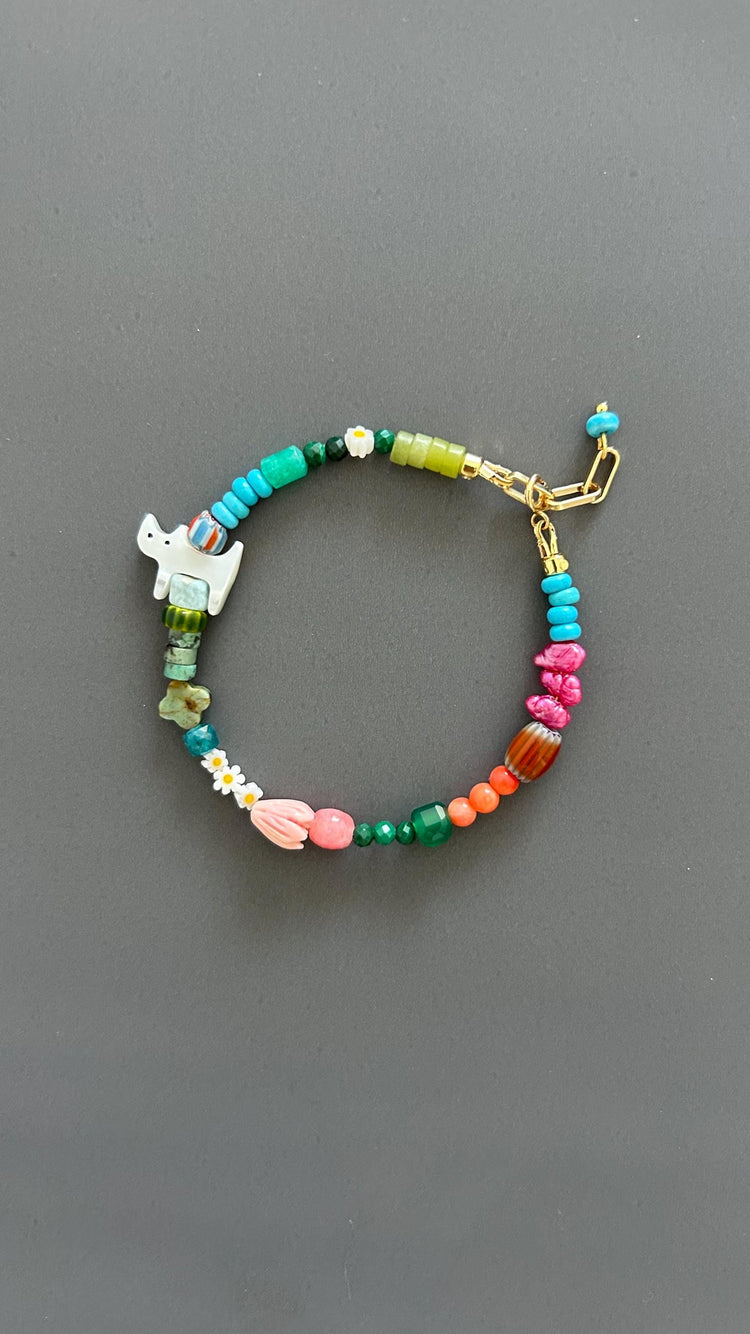 Cat Charm Bracelet - Sterling Silver Adjustable Gemstone Beaded Pet Memorial Jewelry Stackable Cat Lover Gift Handmade