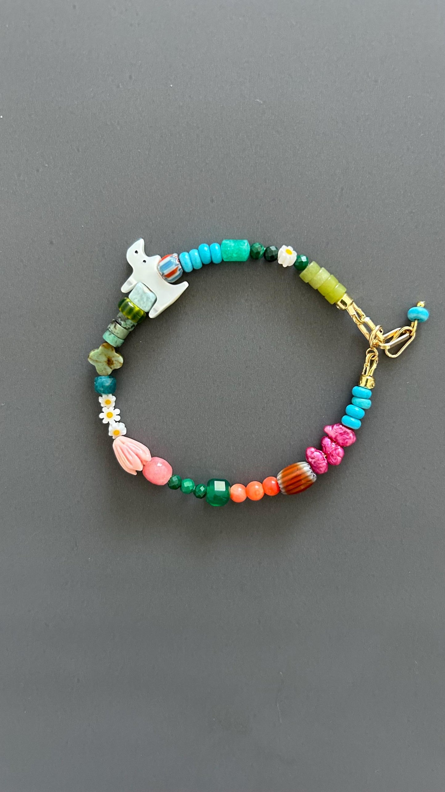 Cat Charm Bracelet - Sterling Silver Adjustable Gemstone Beaded Pet Memorial Jewelry Stackable Cat Lover Gift Handmade