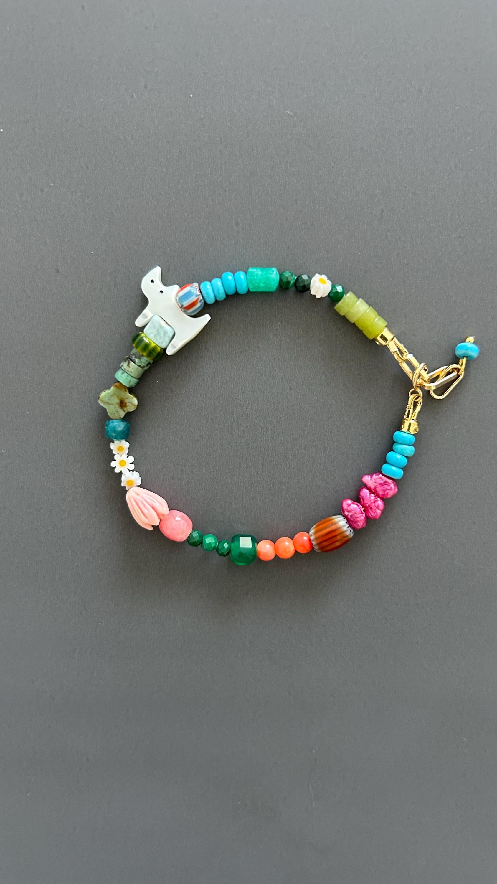 Cat Charm Bracelet - Sterling Silver Adjustable Gemstone Beaded Pet Memorial Jewelry Stackable Cat Lover Gift Handmade