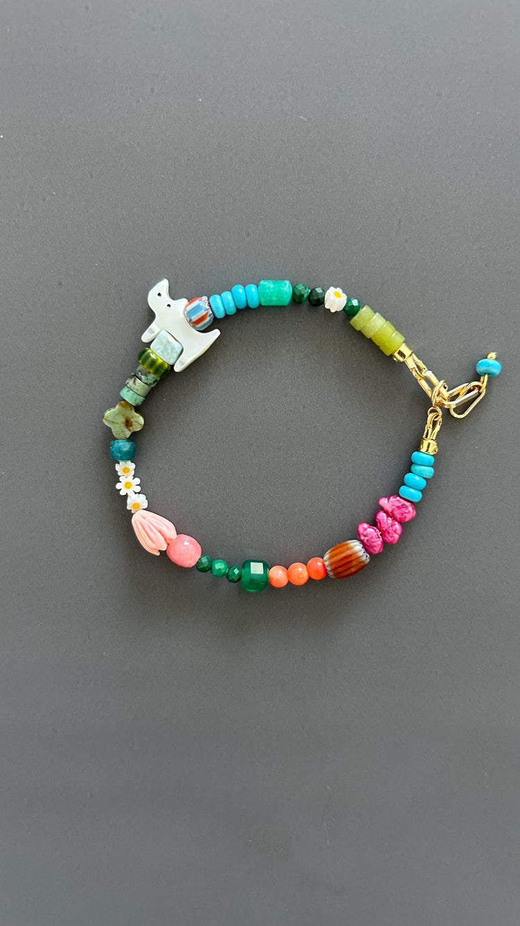 Cat Charm Bracelet - Sterling Silver Adjustable Gemstone Beaded Pet Memorial Jewelry Stackable Cat Lover Gift Handmade