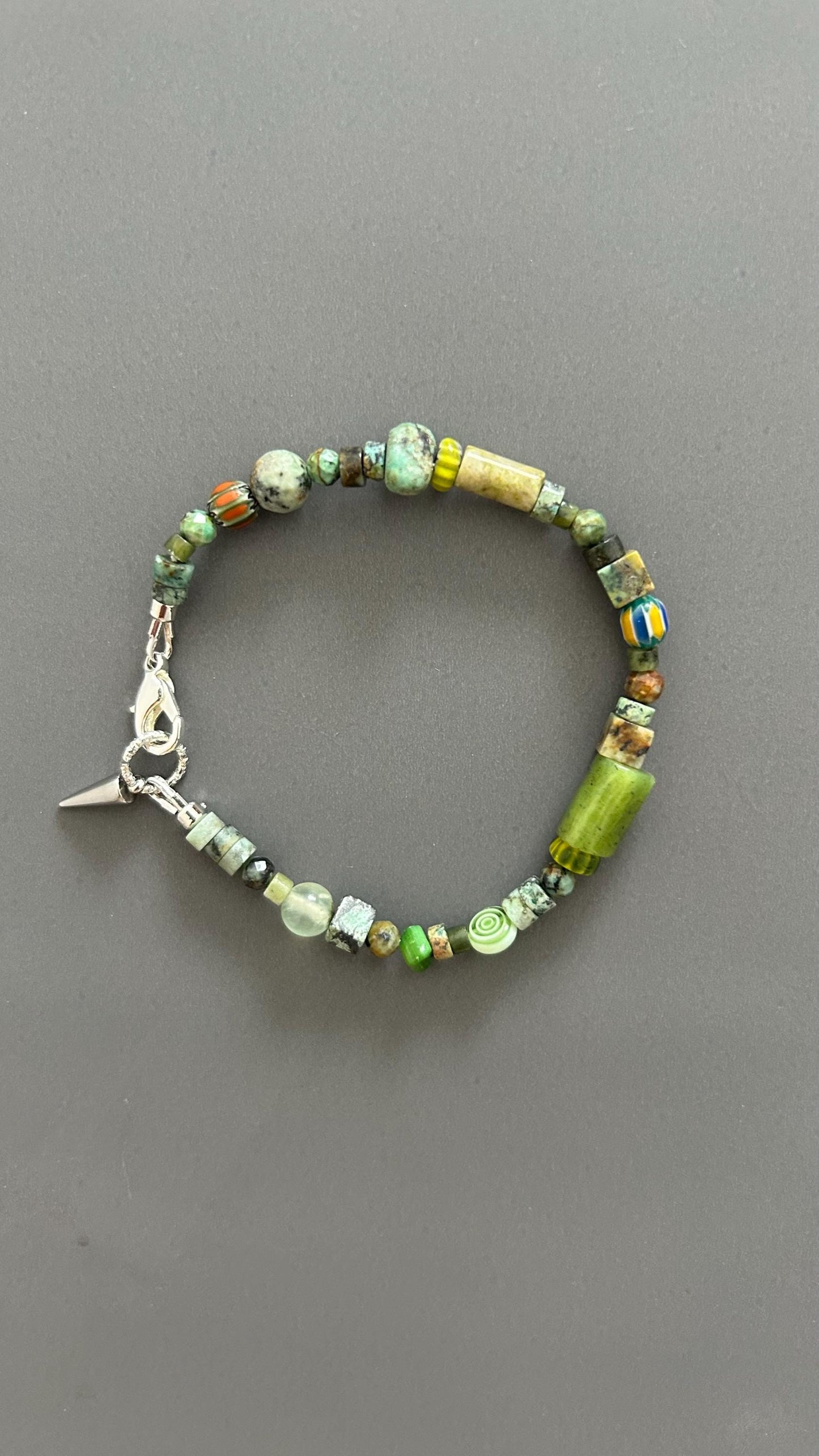 Green Turquoise Beaded Bracelet | Handmade Mixed Stone & Glass Bangle | Unisex Gift