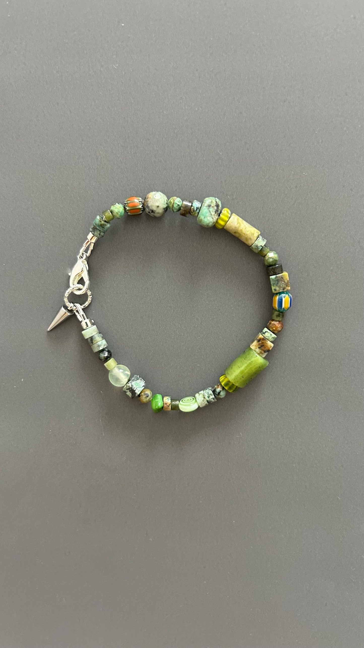 Green Turquoise Beaded Bracelet | Handmade Mixed Stone & Glass Bangle | Unisex Gift