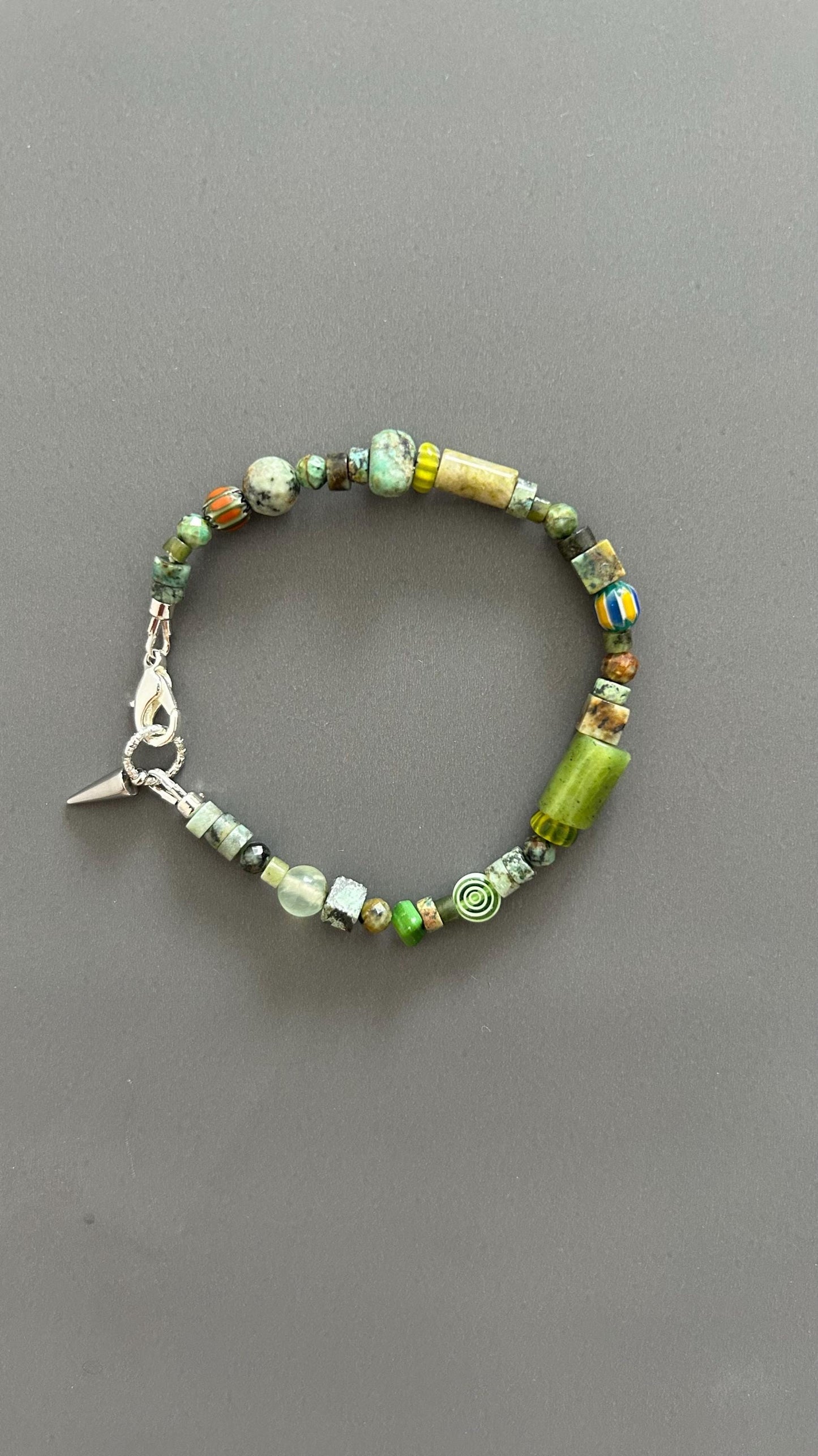 Green Turquoise Beaded Bracelet | Handmade Mixed Stone & Glass Bangle | Unisex Gift