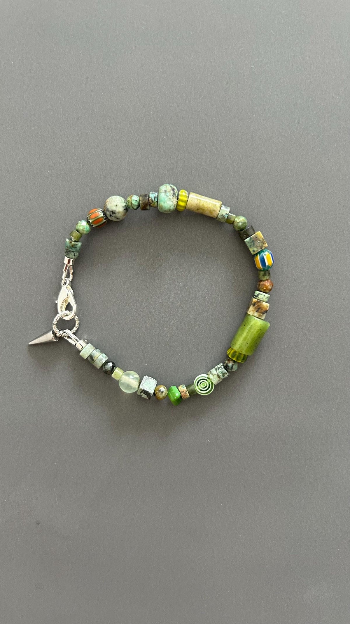 Green Turquoise Beaded Bracelet | Handmade Mixed Stone & Glass Bangle | Unisex Gift