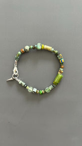 Green Turquoise Beaded Bracelet | Handmade Mixed Stone & Glass Bangle | Unisex Gift