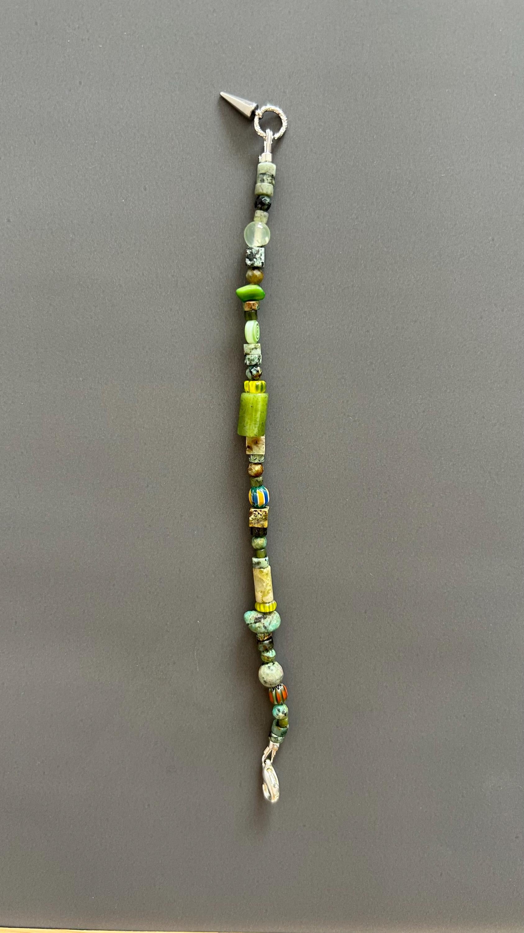 Green Turquoise Beaded Bracelet | Handmade Mixed Stone & Glass Bangle | Unisex Gift