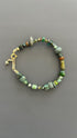 Green Beaded Bracelet | Handmade Earth Tone Gemstone & Glass Bangle with Gold Clasp