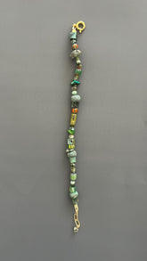 Green Beaded Bracelet | Handmade Earth Tone Gemstone & Glass Bangle with Gold Clasp