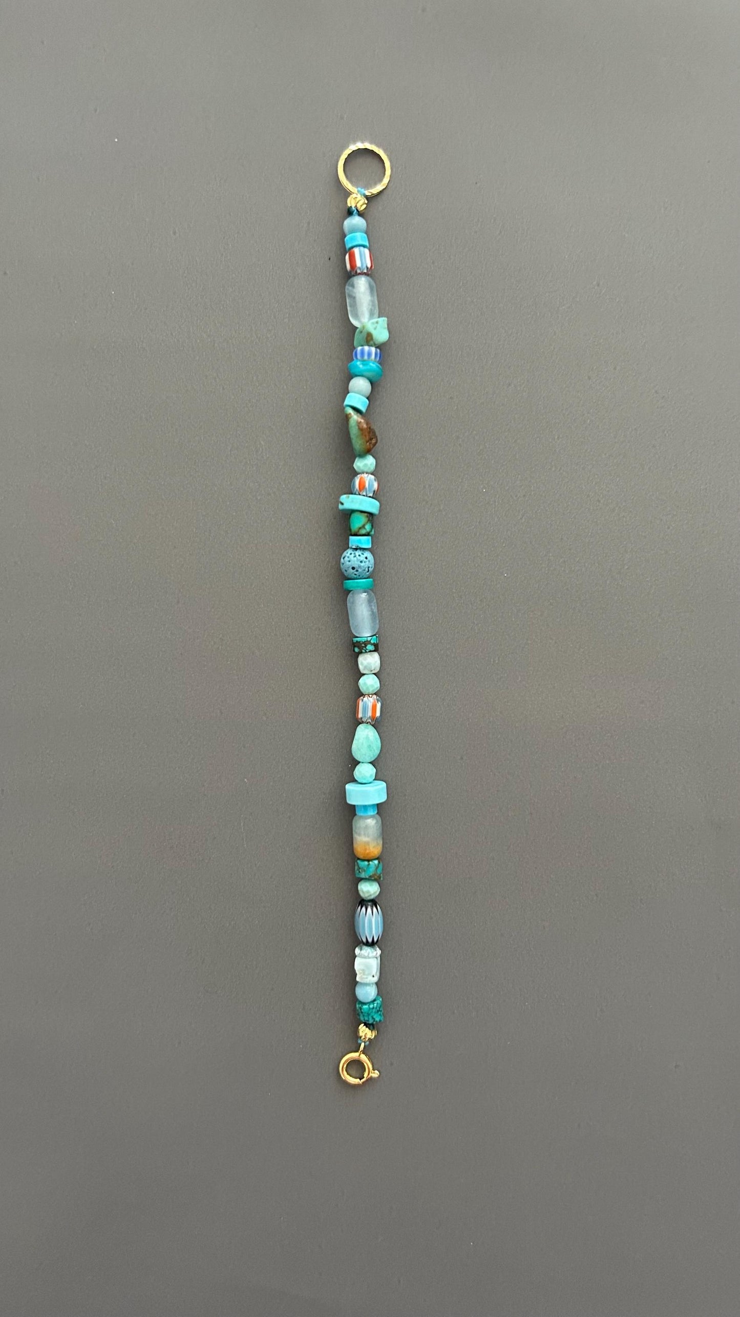 Boho Turquoise Beaded Bracelet | Mixed Gemstone Bracelet with Gold Toggle | Handmade Aqua Stone Jewelry | Beachy Bohemian Gift