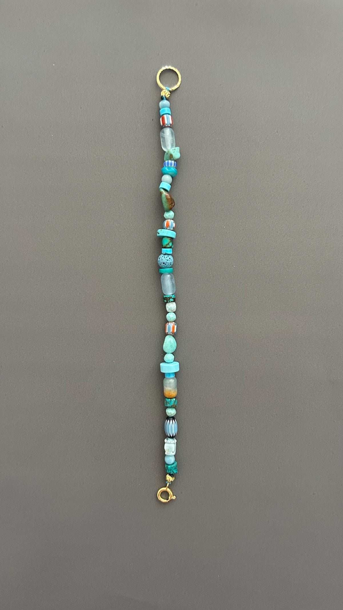 Boho Turquoise Beaded Bracelet | Mixed Gemstone Bracelet with Gold Toggle | Handmade Aqua Stone Jewelry | Beachy Bohemian Gift