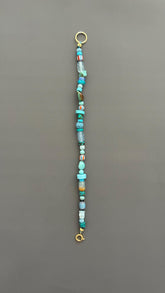 Boho Turquoise Beaded Bracelet | Mixed Gemstone Bracelet with Gold Toggle | Handmade Aqua Stone Jewelry | Beachy Bohemian Gift