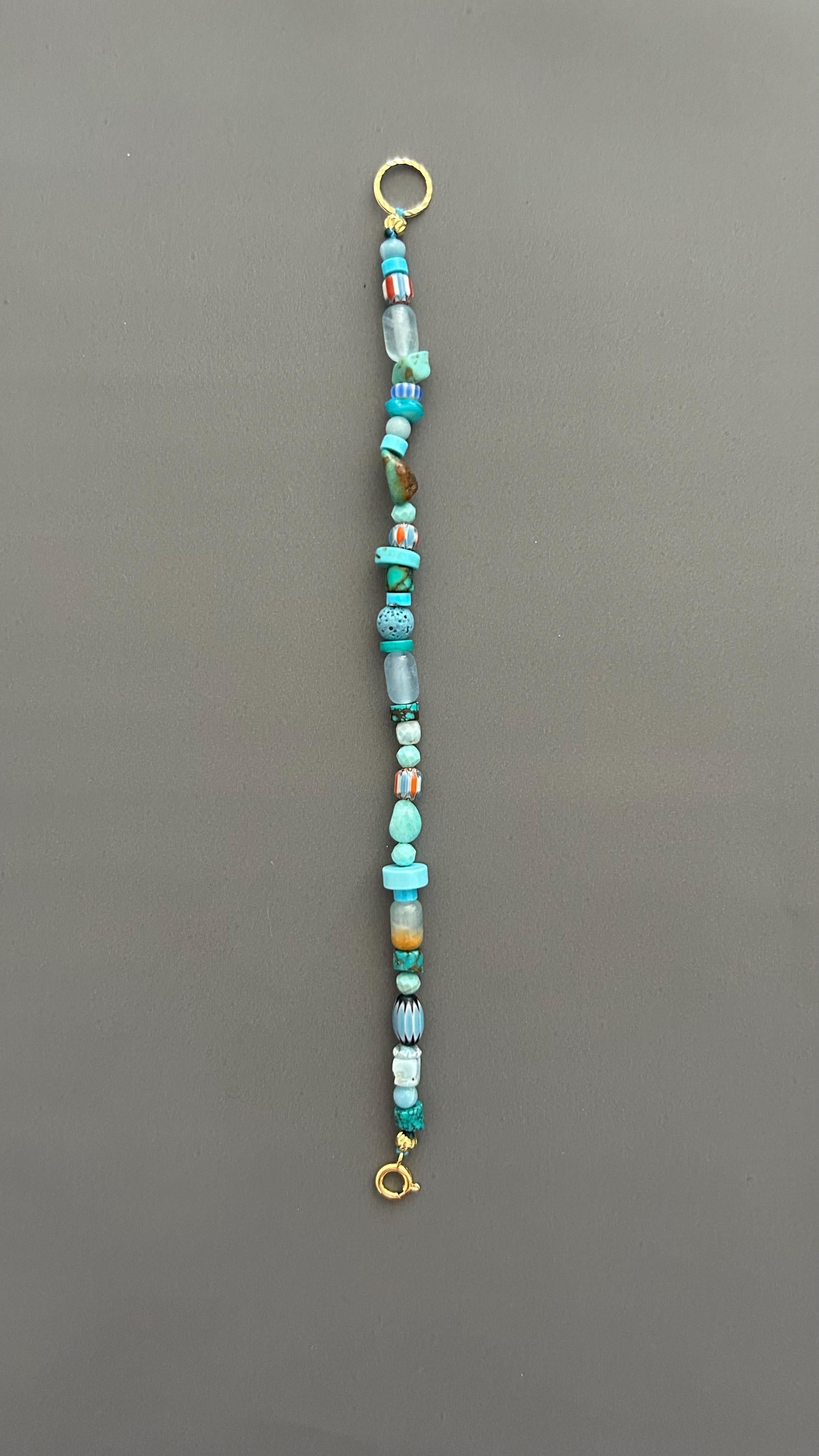 Boho Turquoise Beaded Bracelet | Mixed Gemstone Bracelet with Gold Toggle | Handmade Aqua Stone Jewelry | Beachy Bohemian Gift