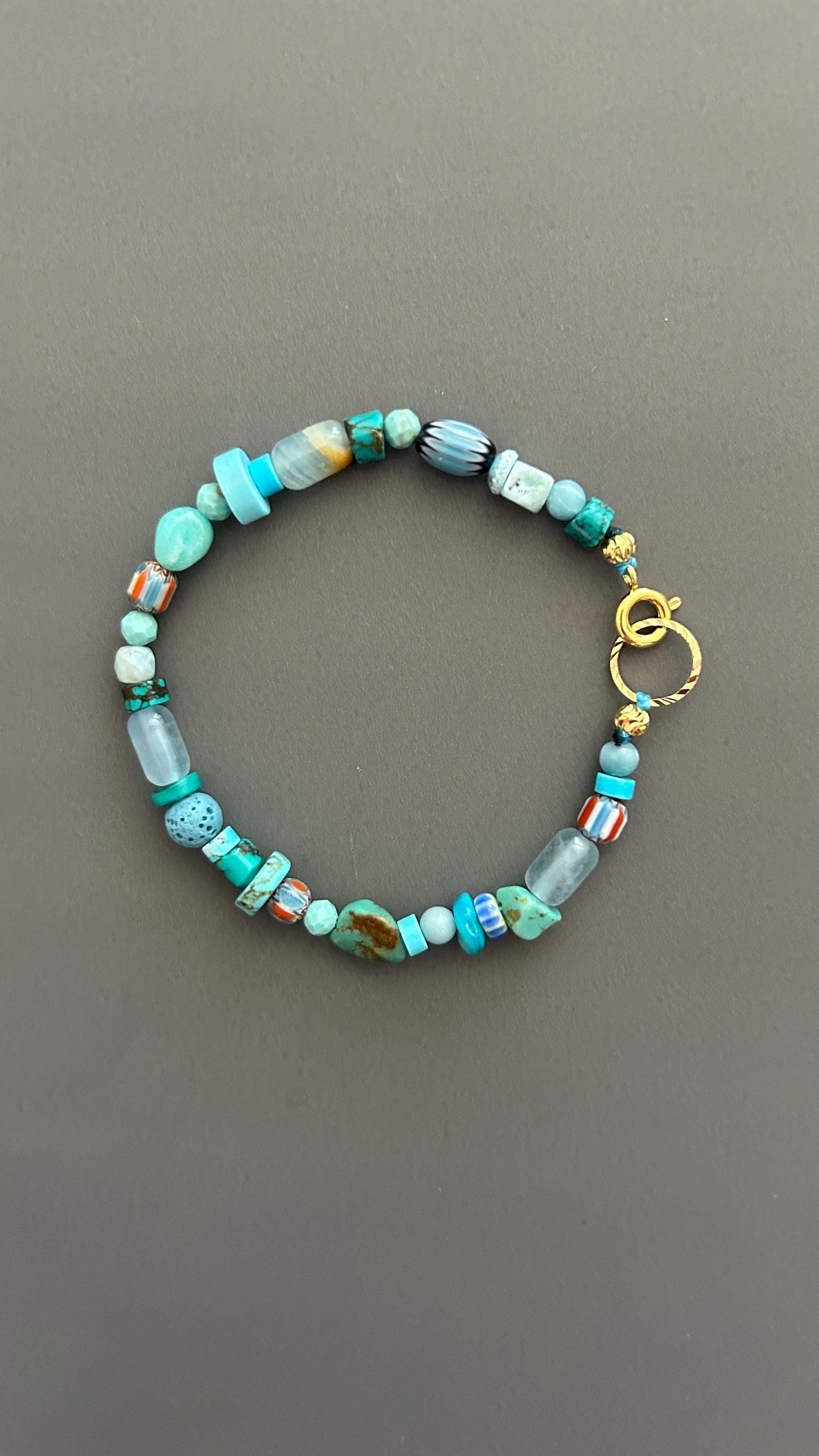 Boho Turquoise Beaded Bracelet | Mixed Gemstone Bracelet with Gold Toggle | Handmade Aqua Stone Jewelry | Beachy Bohemian Gift