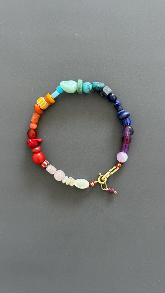 Rainbow Gemstone Bracelet | Handmade Multi Stone Bangle with Gold Clasp | Boho Gift