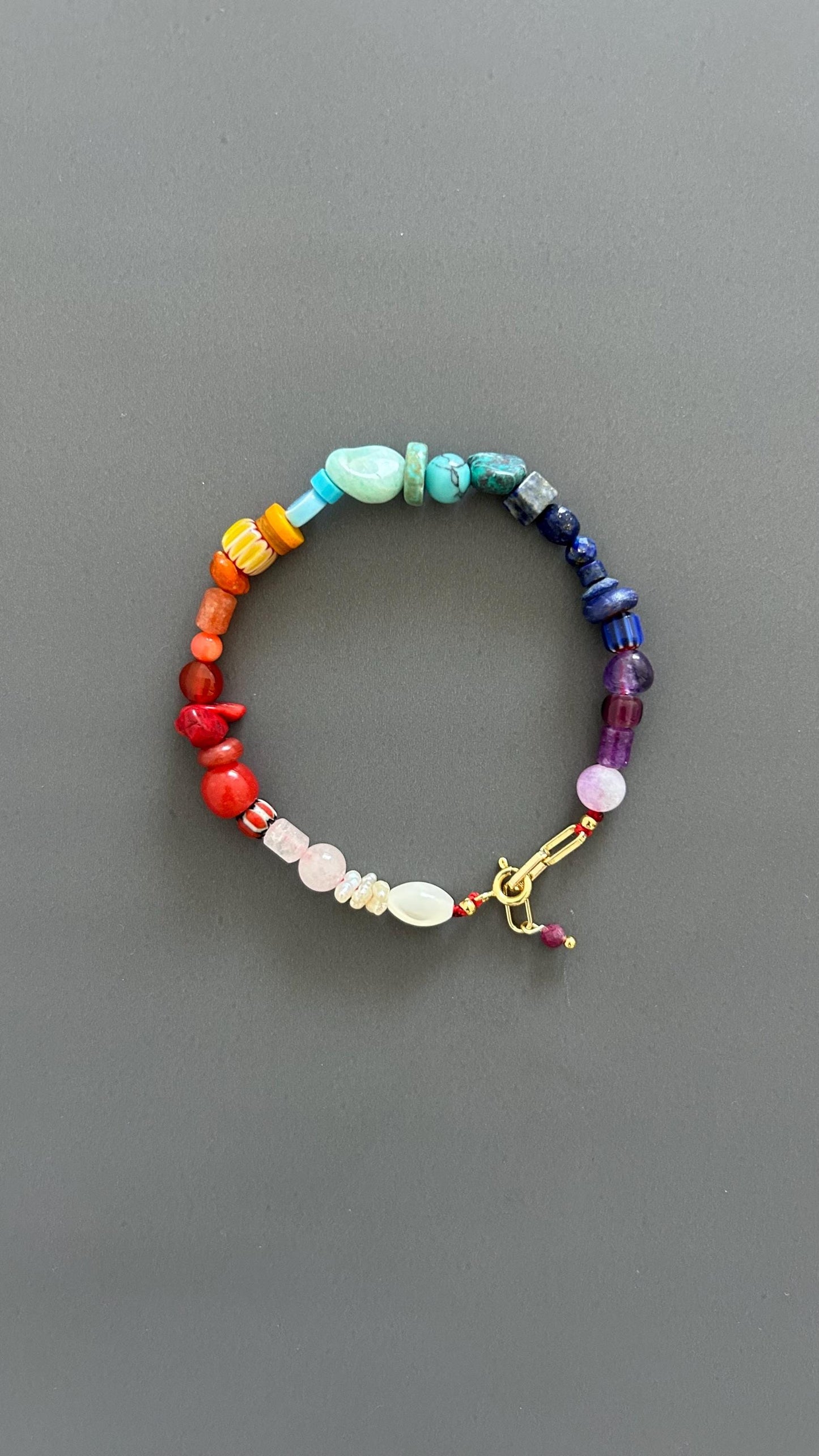 Rainbow Gemstone Bracelet | Handmade Multi Stone Bangle with Gold Clasp | Boho Gift