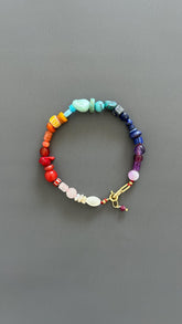 Rainbow Gemstone Bracelet | Handmade Multi Stone Bangle with Gold Clasp | Boho Gift
