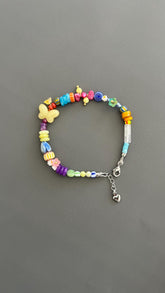 Butterfly Charm Bracelet - Rainbow Gemstone Bead with Flower Adjustable Stackable Colorful Bohemian Jewelry Transformation