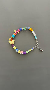 Butterfly Charm Bracelet - Rainbow Gemstone Bead with Flower Adjustable Stackable Colorful Bohemian Jewelry Transformation